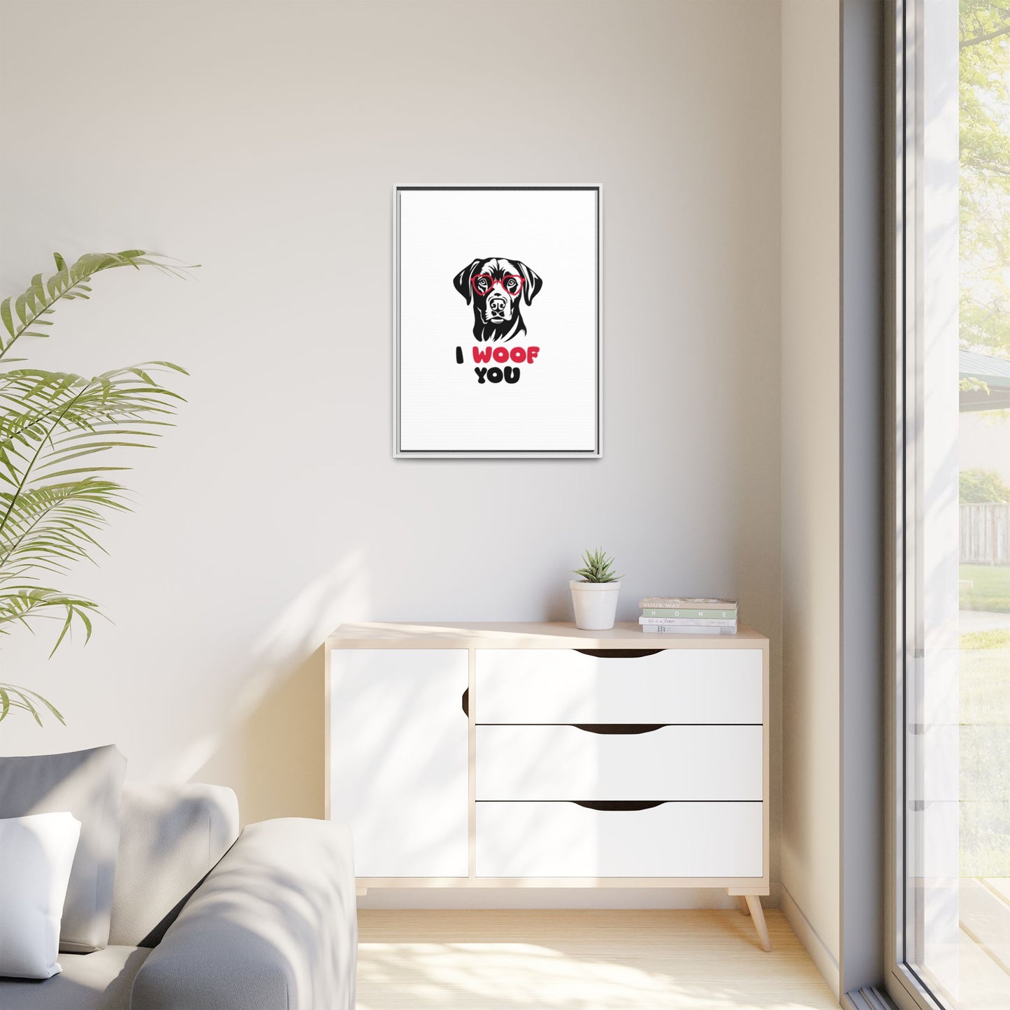 Black Lab Dog I Woof You Matte Canvas, Framed (Multi-color) - MKcreativeprints