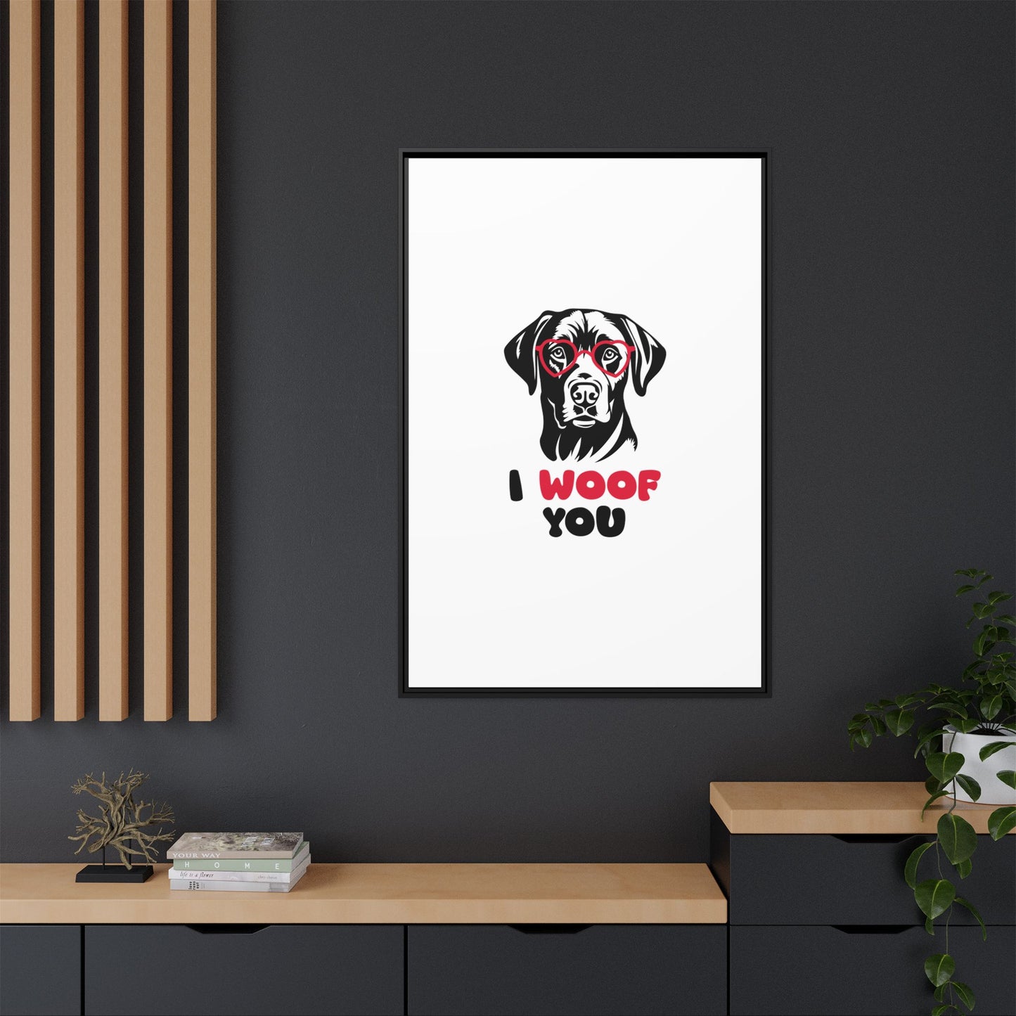 Black Lab Dog I Woof You Matte Canvas, Framed (Multi-color) - MKcreativeprints