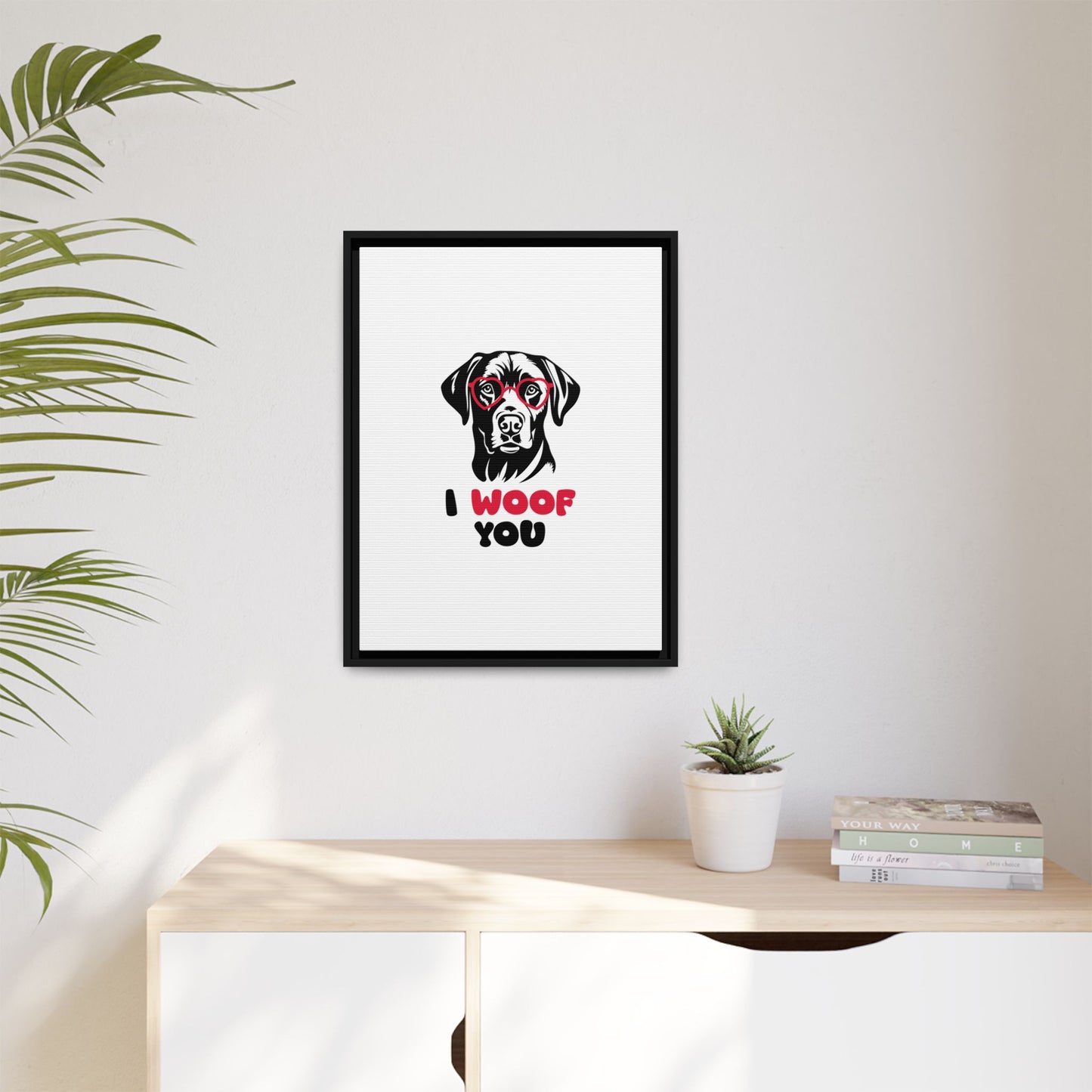 Black Lab Dog I Woof You Matte Canvas, Framed (Multi-color) - MKcreativeprints