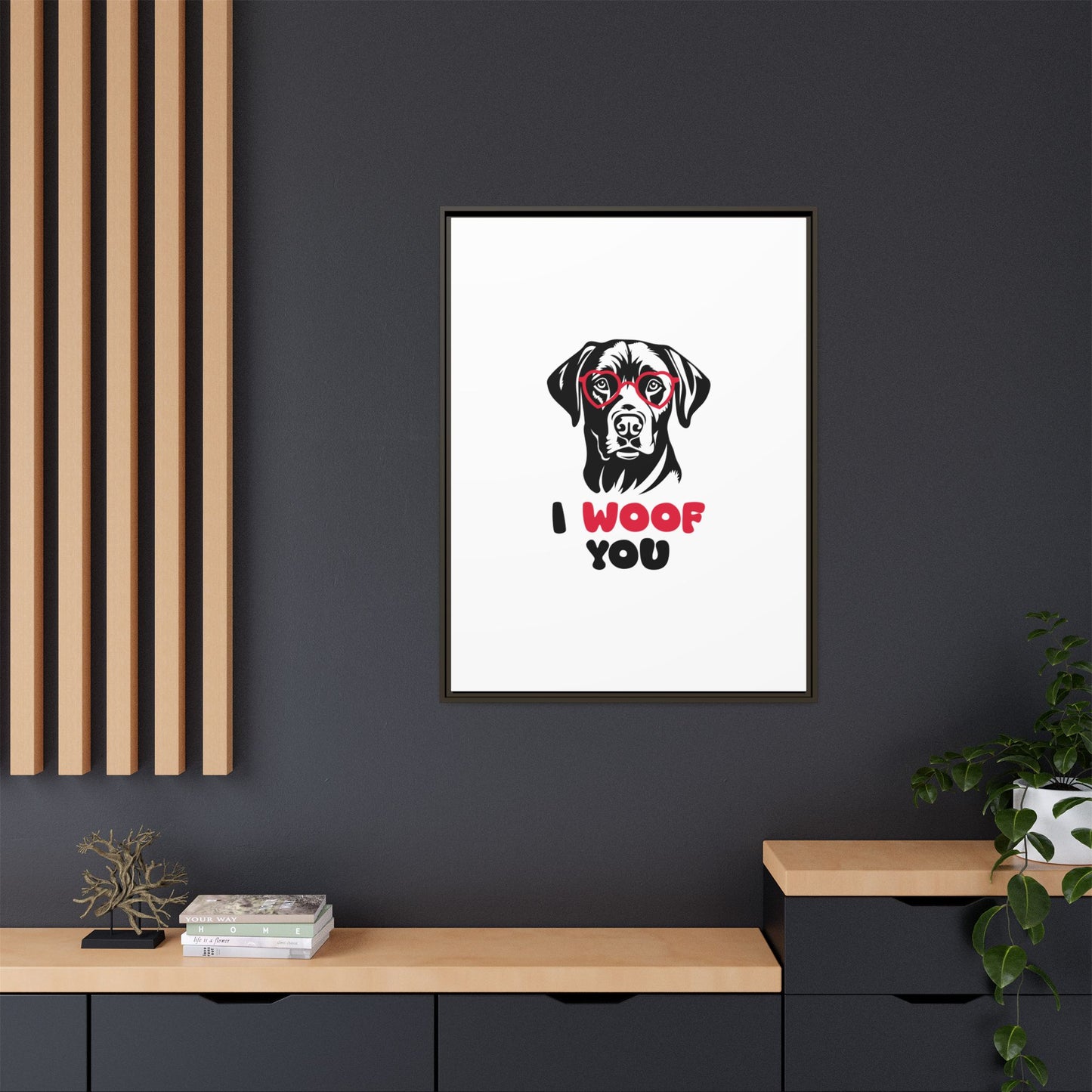 Black Lab Dog I Woof You Matte Canvas, Framed (Multi-color) - MKcreativeprints