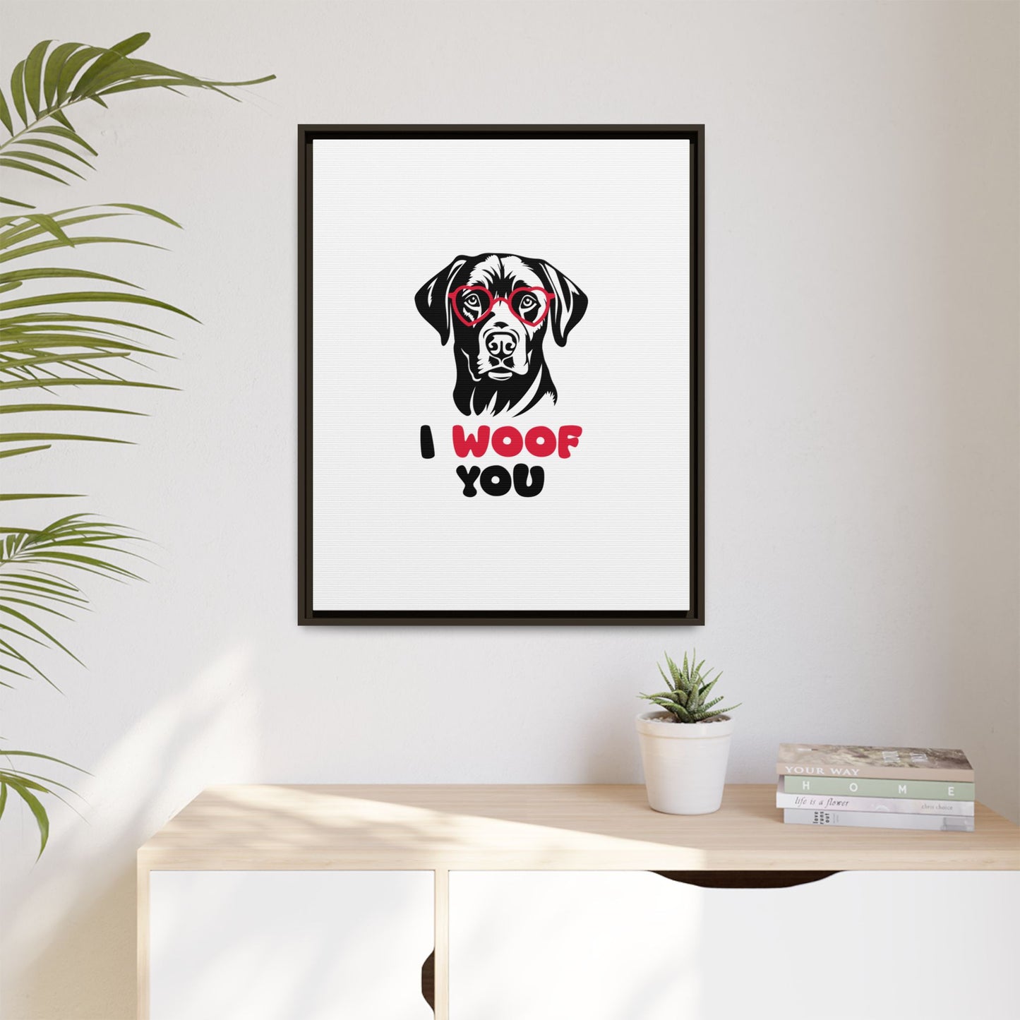 Black Lab Dog I Woof You Matte Canvas, Framed (Multi-color) - MKcreativeprints