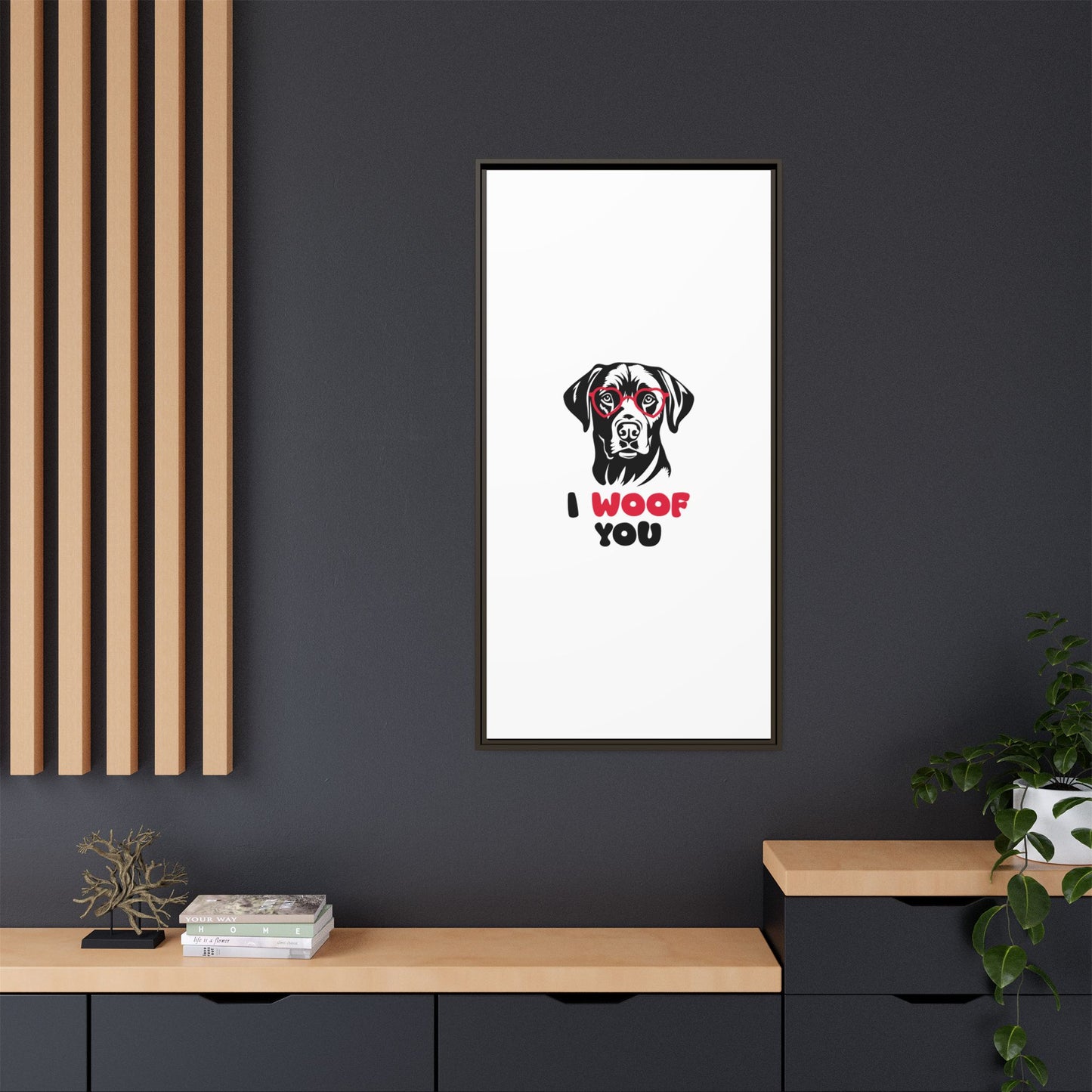 Black Lab Dog I Woof You Matte Canvas, Framed (Multi-color) - MKcreativeprints