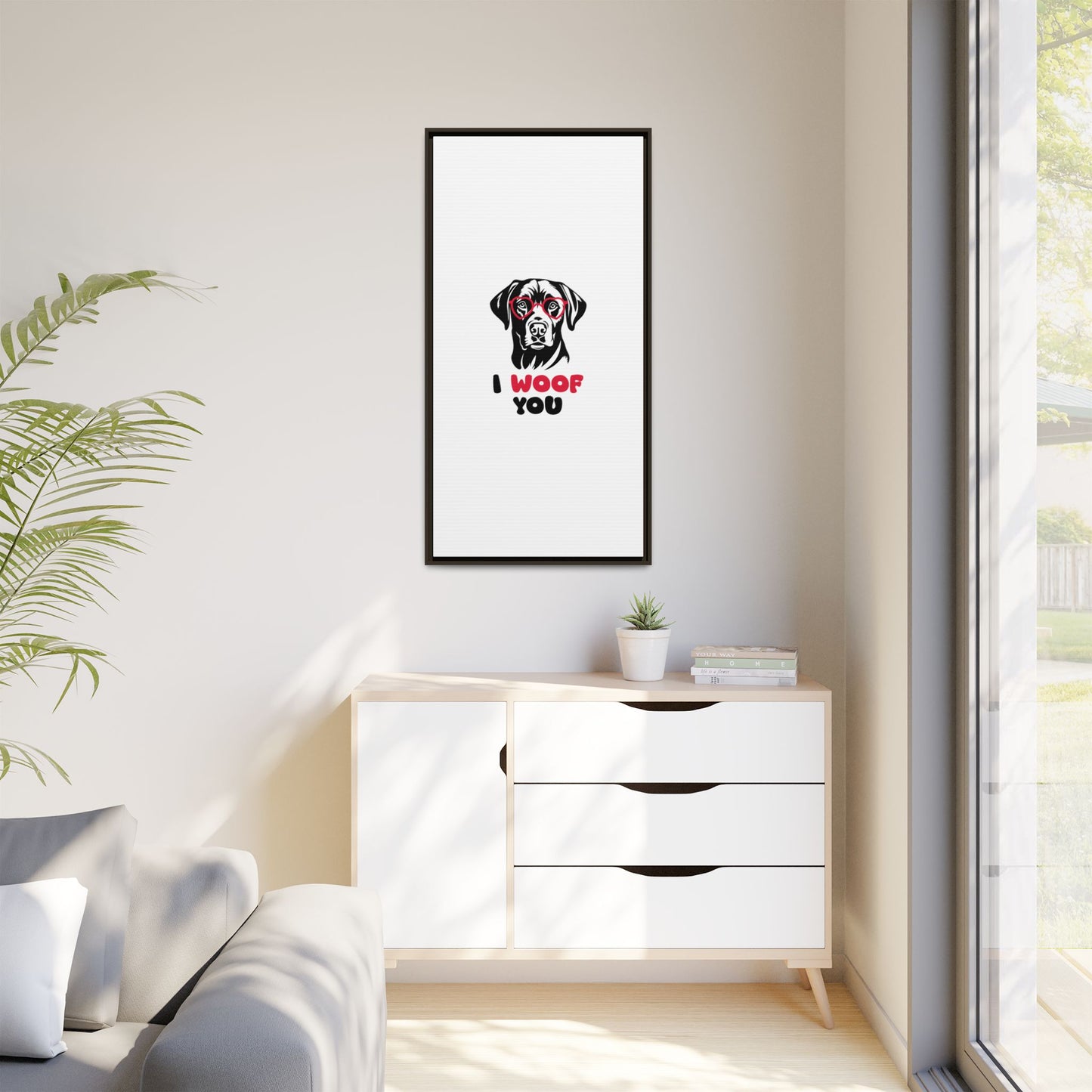 Black Lab Dog I Woof You Matte Canvas, Framed (Multi-color) - MKcreativeprints
