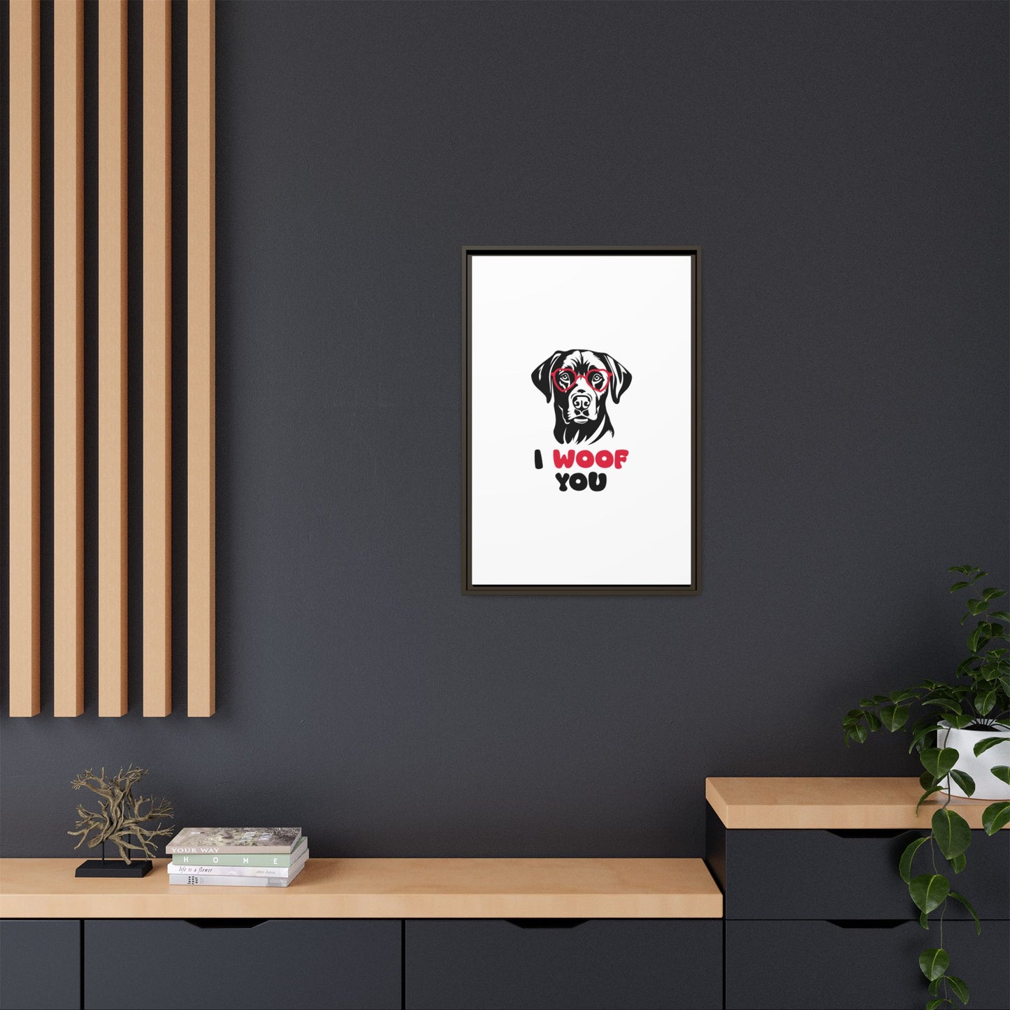 Black Lab Dog I Woof You Matte Canvas, Framed (Multi-color) - MKcreativeprints