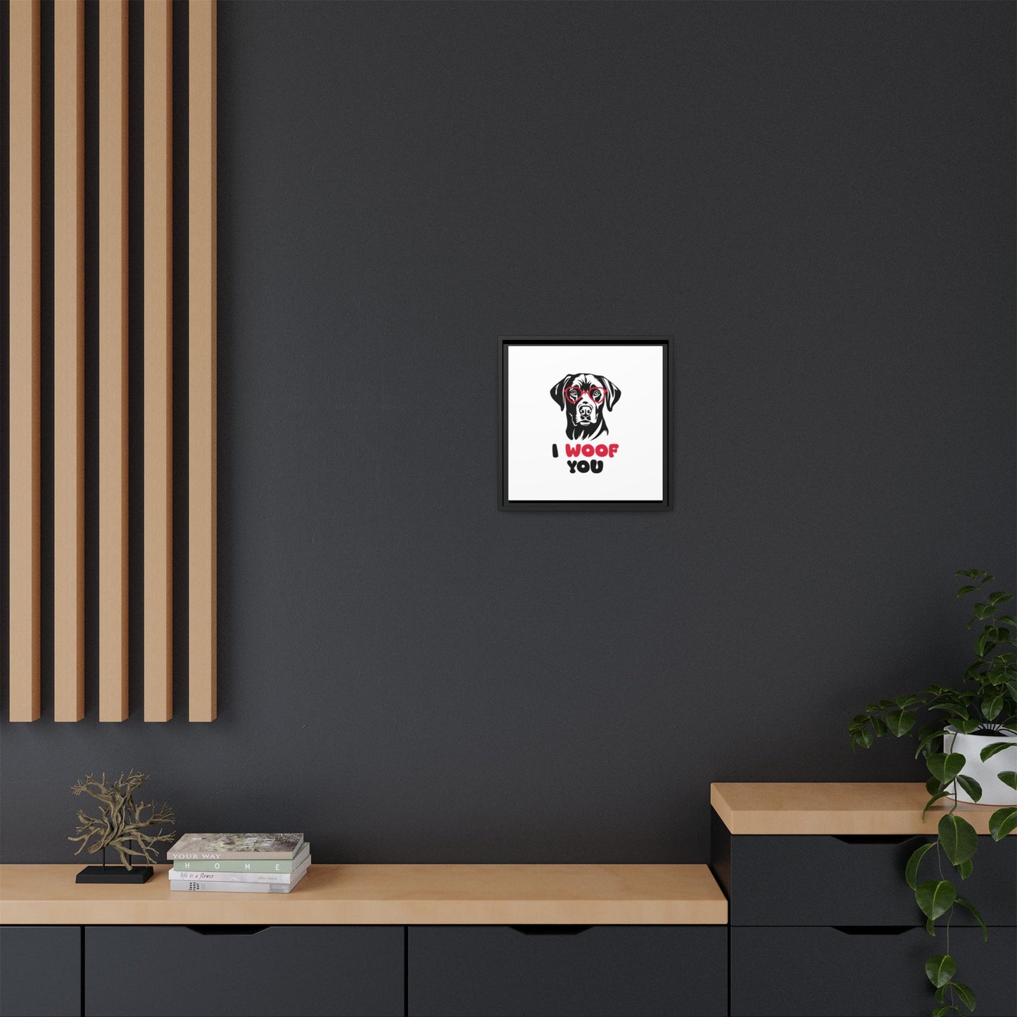 Black Lab Dog I Woof You Matte Canvas, Framed (Multi-color) - MKcreativeprints
