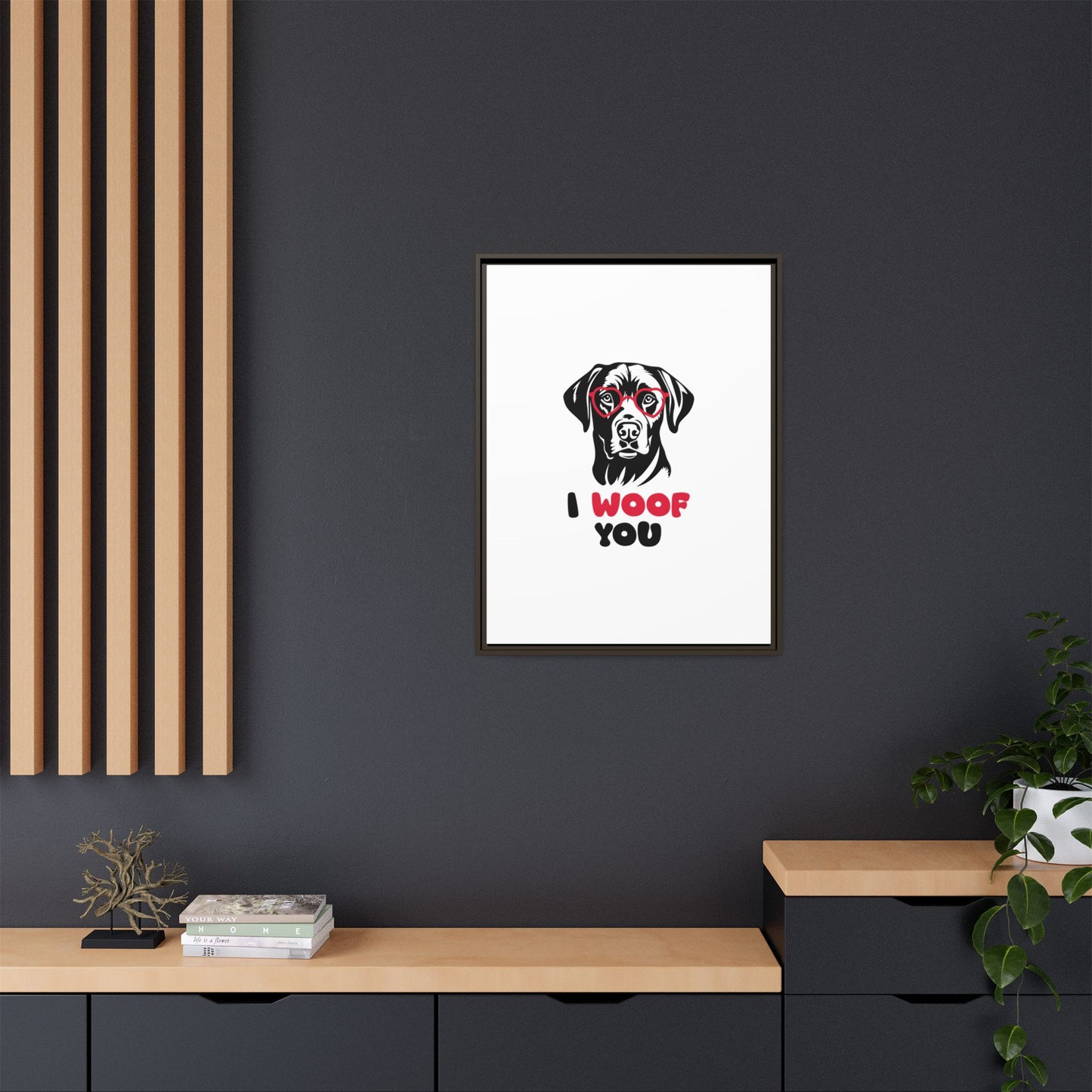 Black Lab Dog I Woof You Matte Canvas, Framed (Multi-color) - MKcreativeprints
