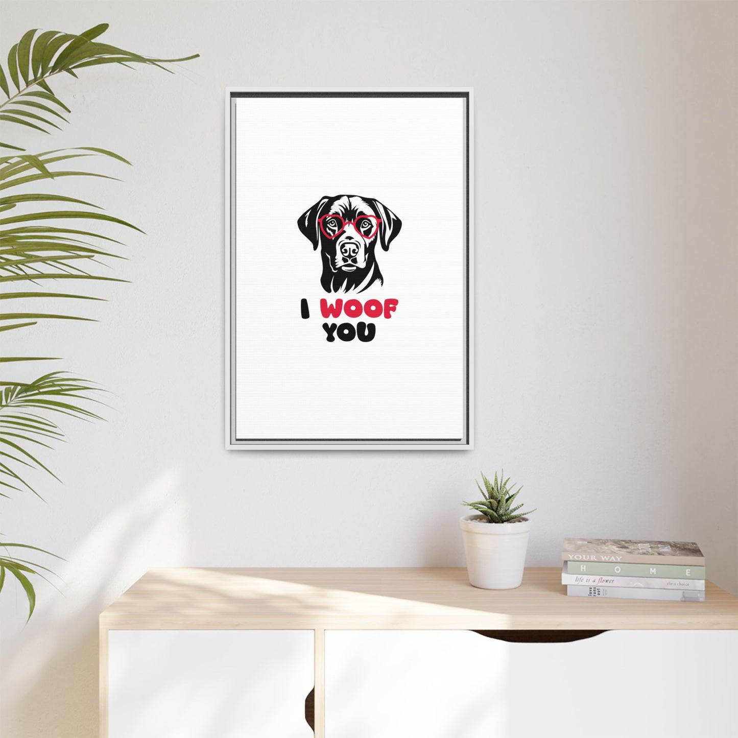 Black Lab Dog I Woof You Matte Canvas, Framed (Multi-color) - MKcreativeprints