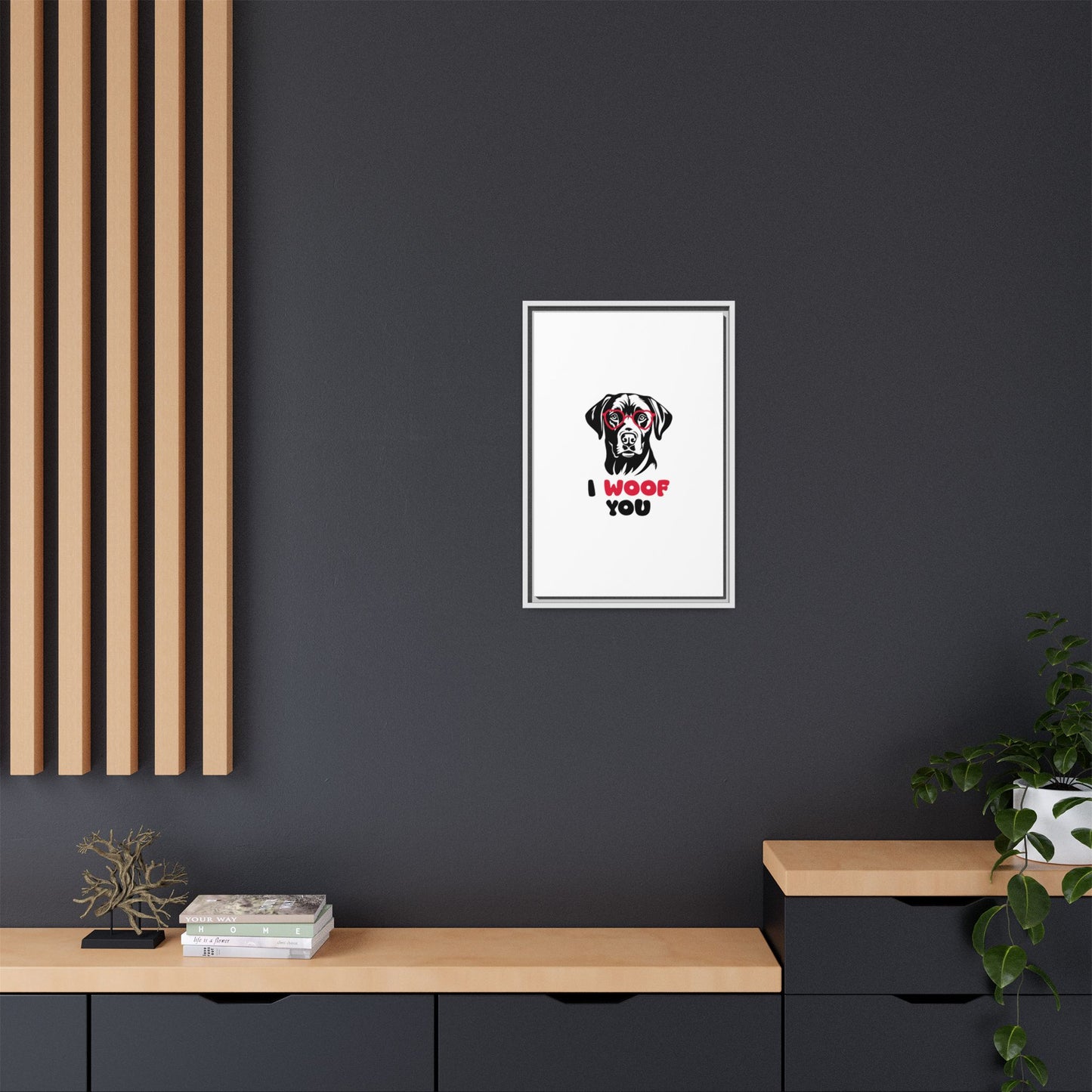 Black Lab Dog I Woof You Matte Canvas, Framed (Multi-color) - MKcreativeprints