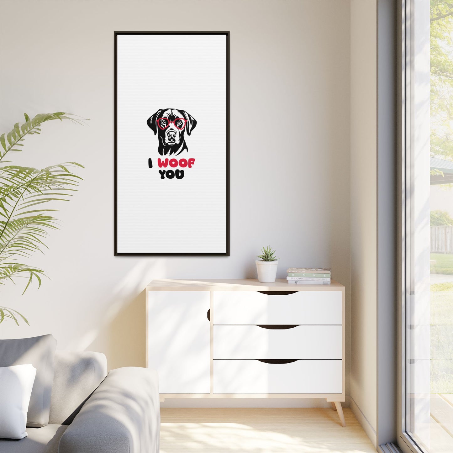 Black Lab Dog I Woof You Matte Canvas, Framed (Multi-color) - MKcreativeprints