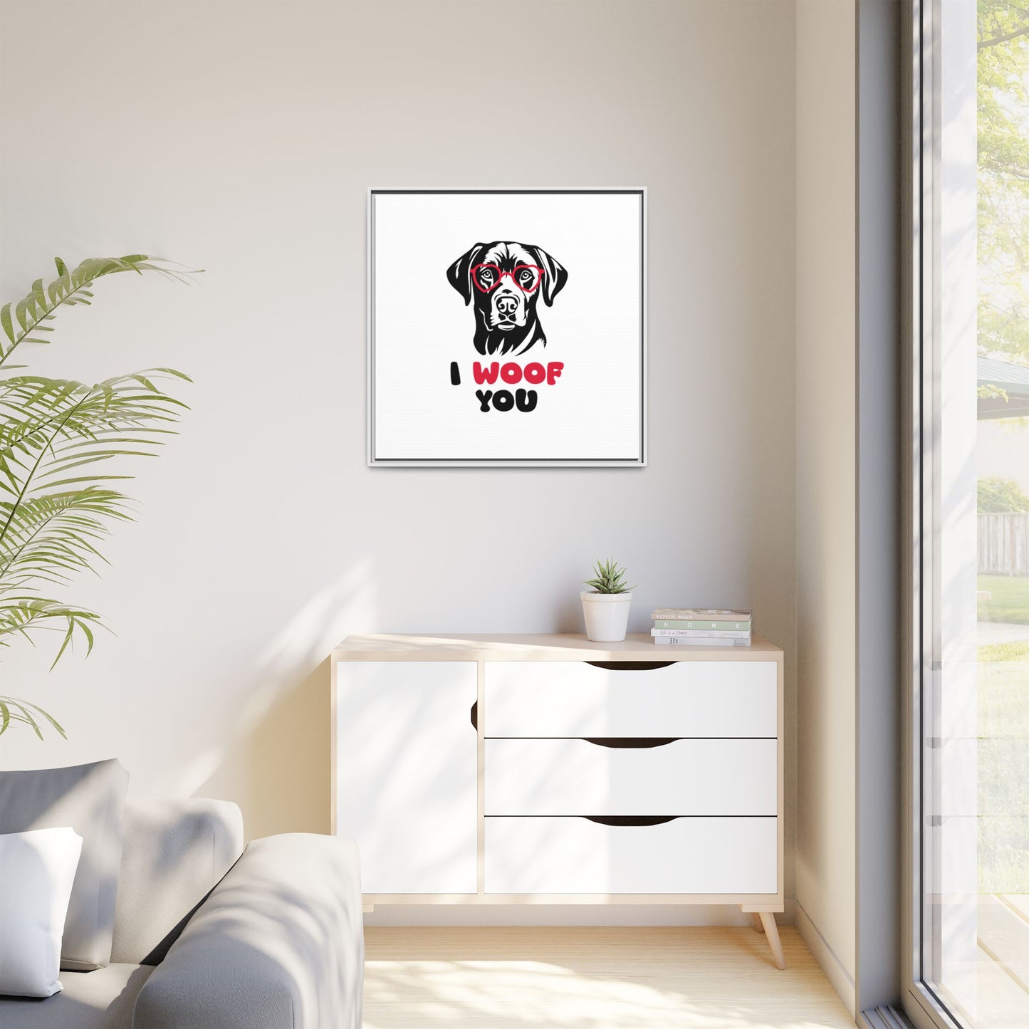 Black Lab Dog I Woof You Matte Canvas, Framed (Multi-color) - MKcreativeprints