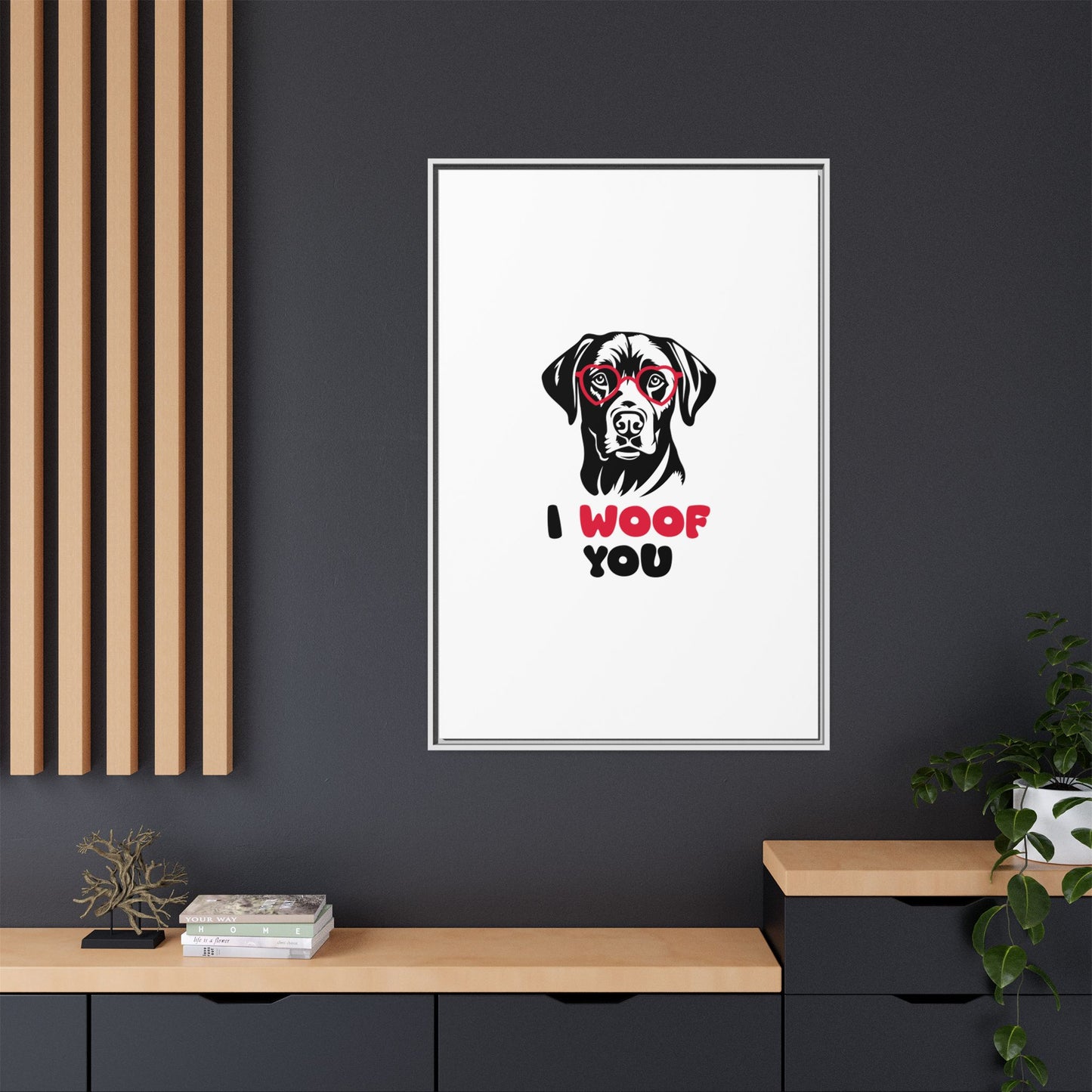 Black Lab Dog I Woof You Matte Canvas, Framed (Multi-color) - MKcreativeprints