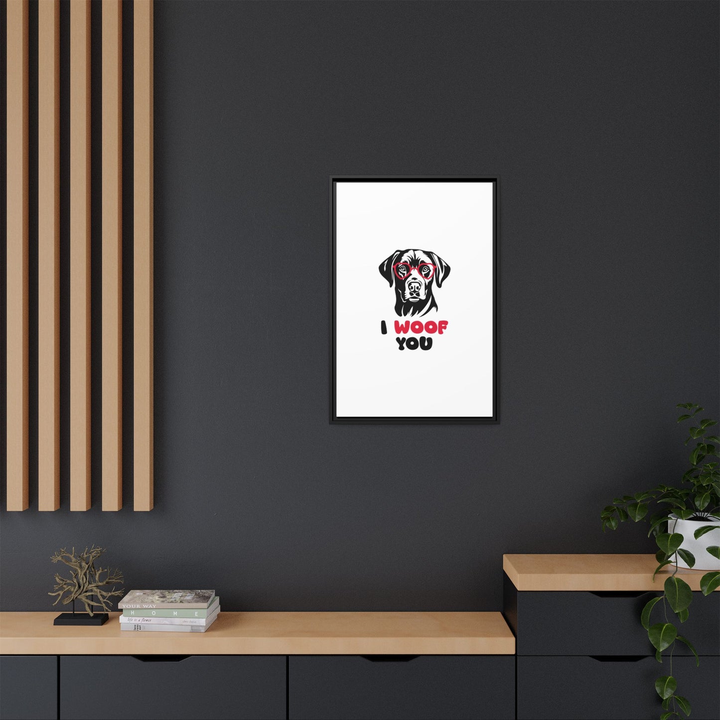Black Lab Dog I Woof You Matte Canvas, Framed (Multi-color) - MKcreativeprints