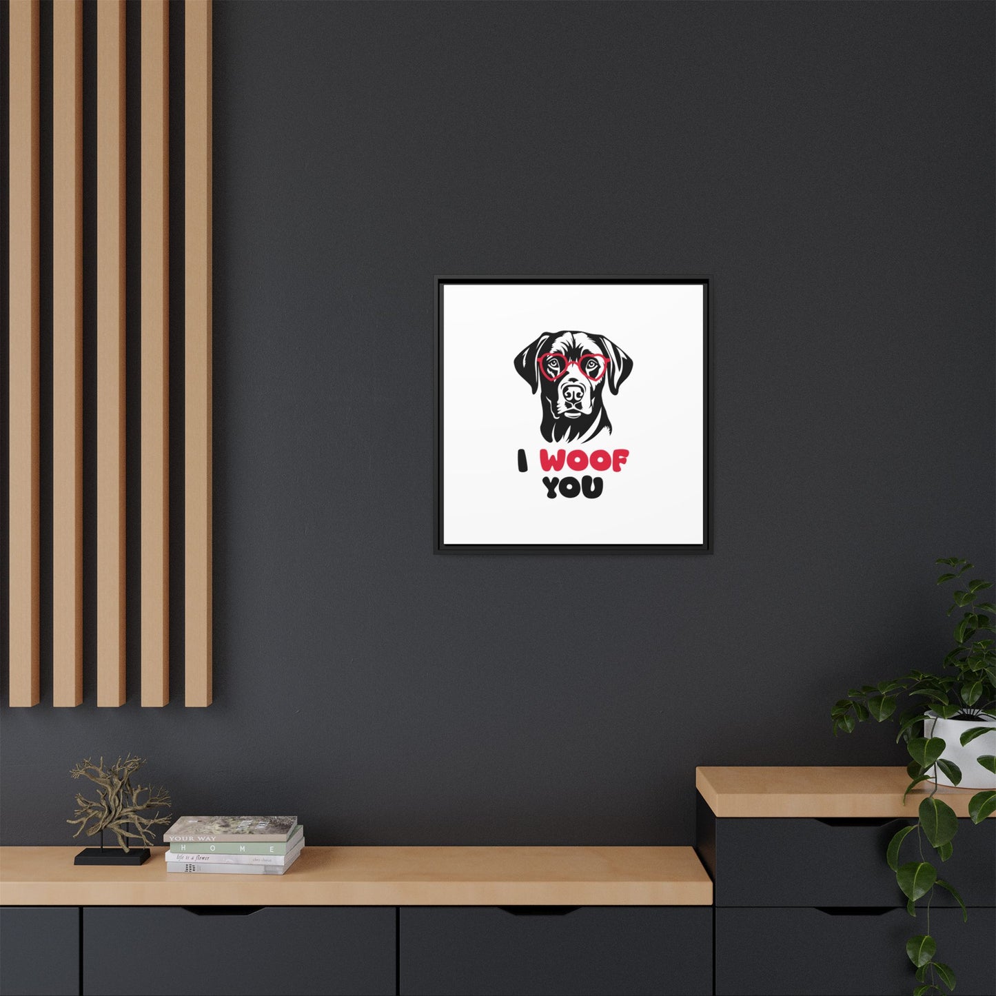 Black Lab Dog I Woof You Matte Canvas, Framed (Multi-color) - MKcreativeprints