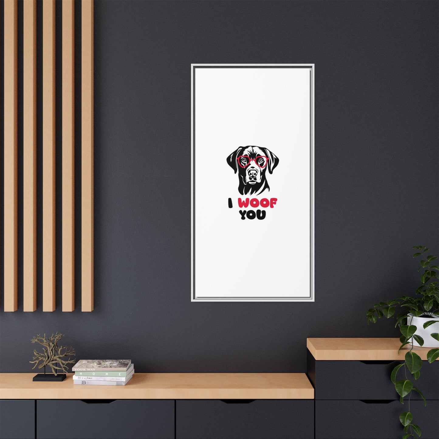 Black Lab Dog I Woof You Matte Canvas, Framed (Multi-color) - MKcreativeprints