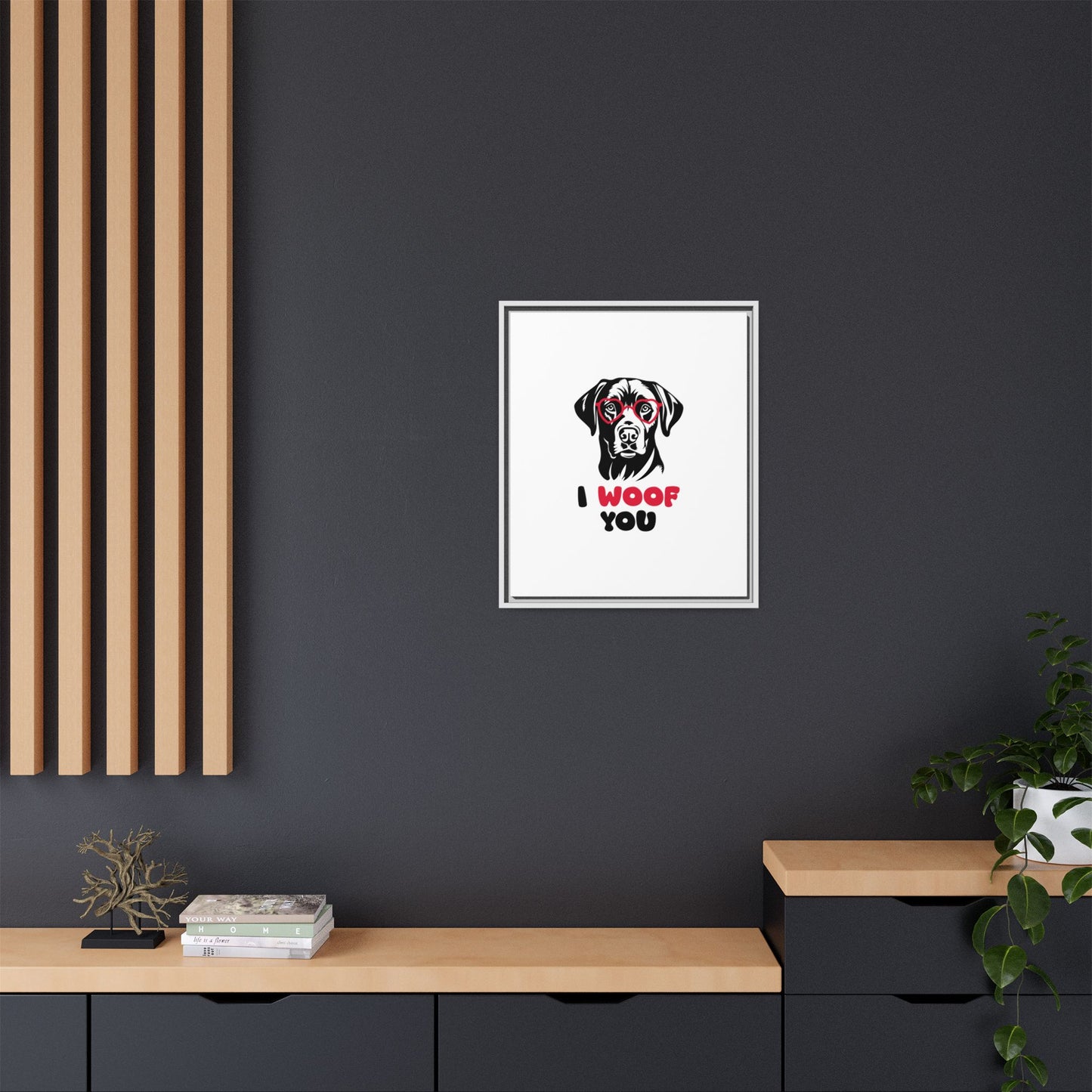 Black Lab Dog I Woof You Matte Canvas, Framed (Multi-color) - MKcreativeprints