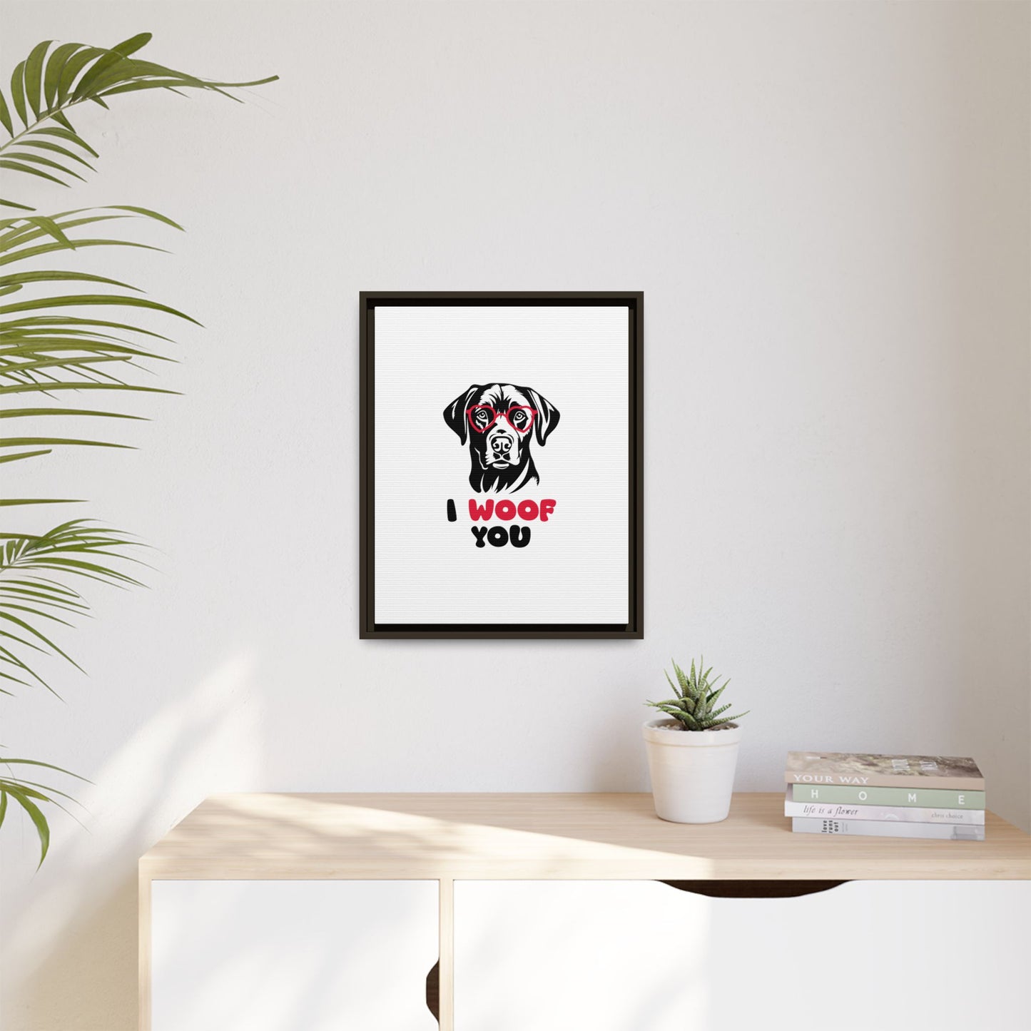 Black Lab Dog I Woof You Matte Canvas, Framed (Multi-color) - MKcreativeprints