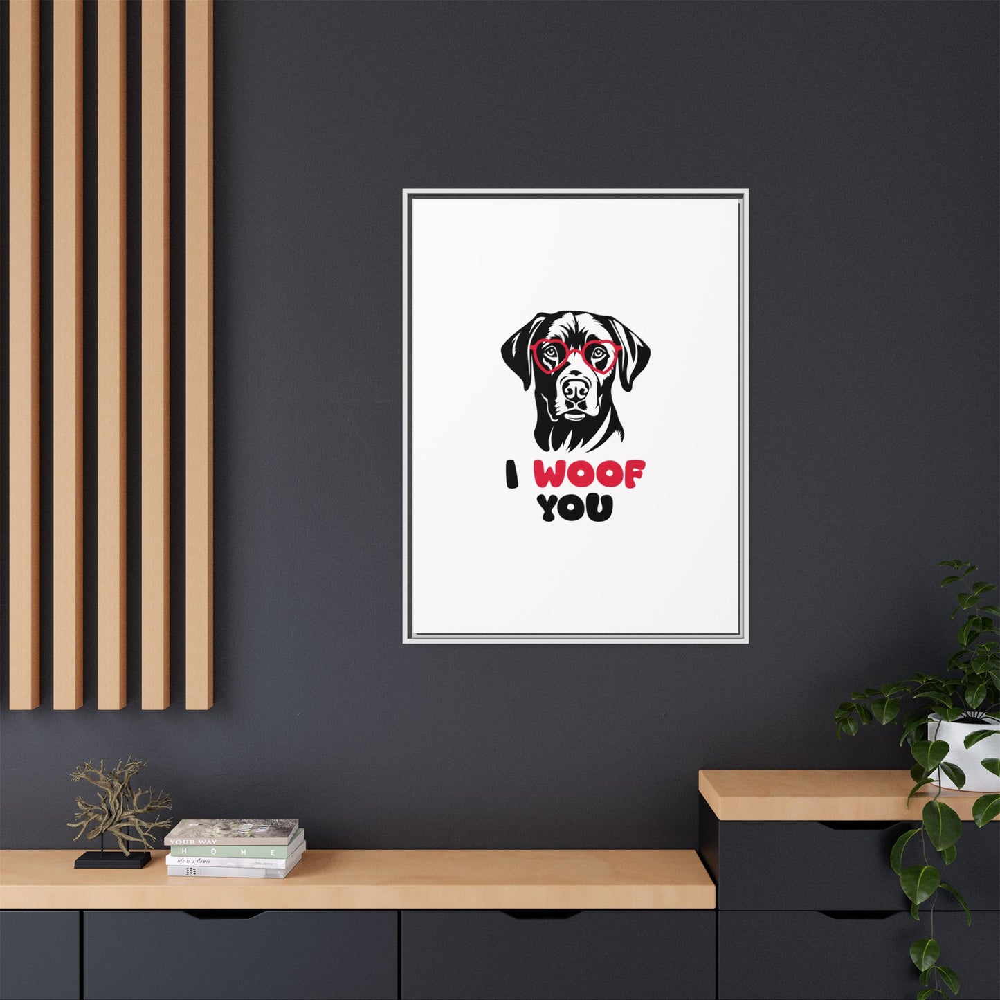 Black Lab Dog I Woof You Matte Canvas, Framed (Multi-color) - MKcreativeprints