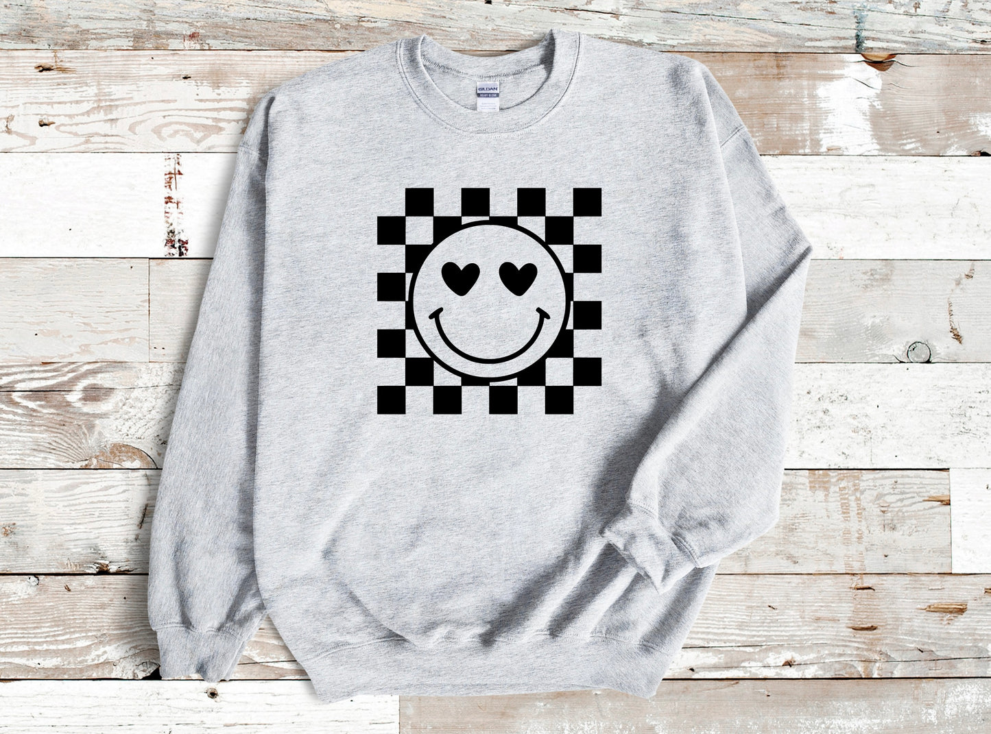 Checkered Smiley Crewneck - MKcreativeprints