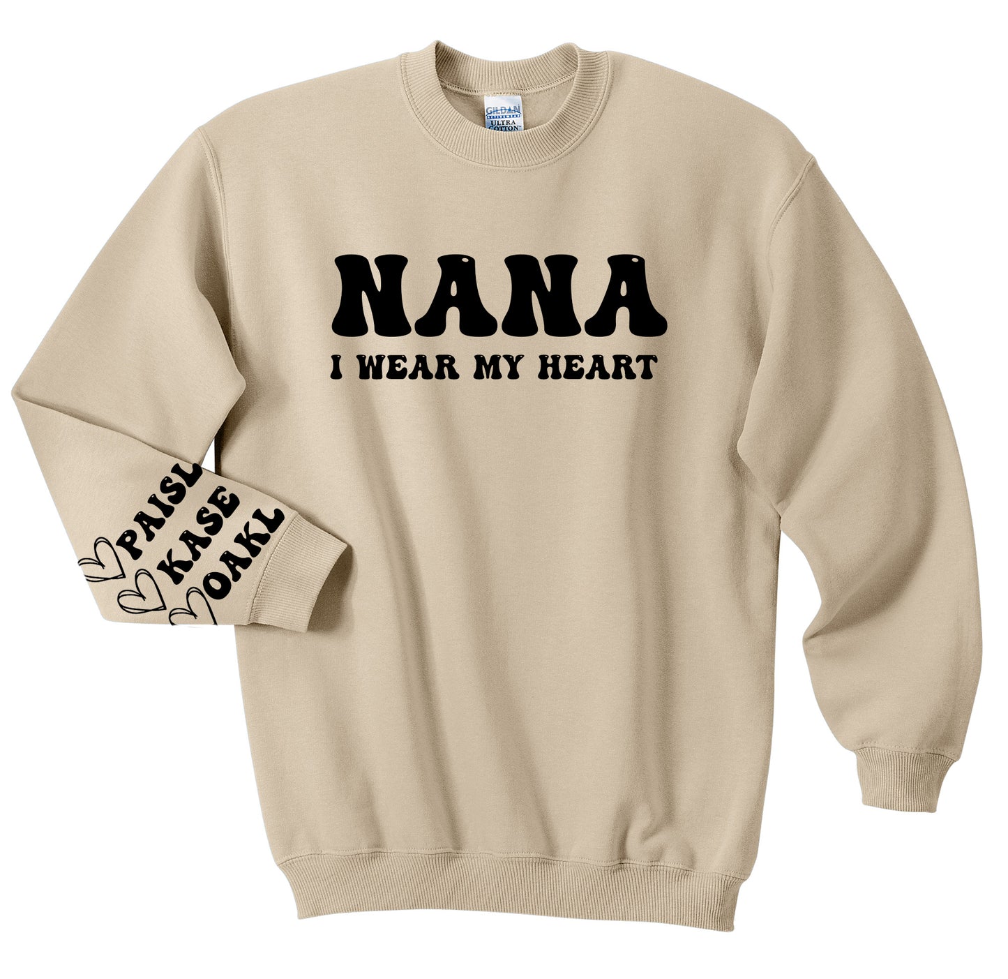 Customized Nana, Grandma, Mom, Dad I wear my heart on my sleeve sweater - MKcreativeprints