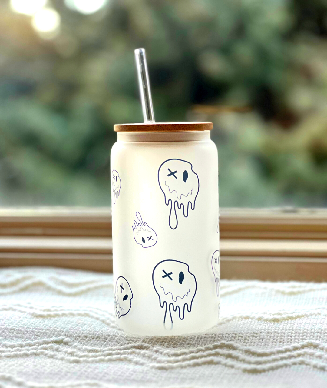 18oz Libbey Frosted Glass | Antisocial Smiley - MKcreativeprints