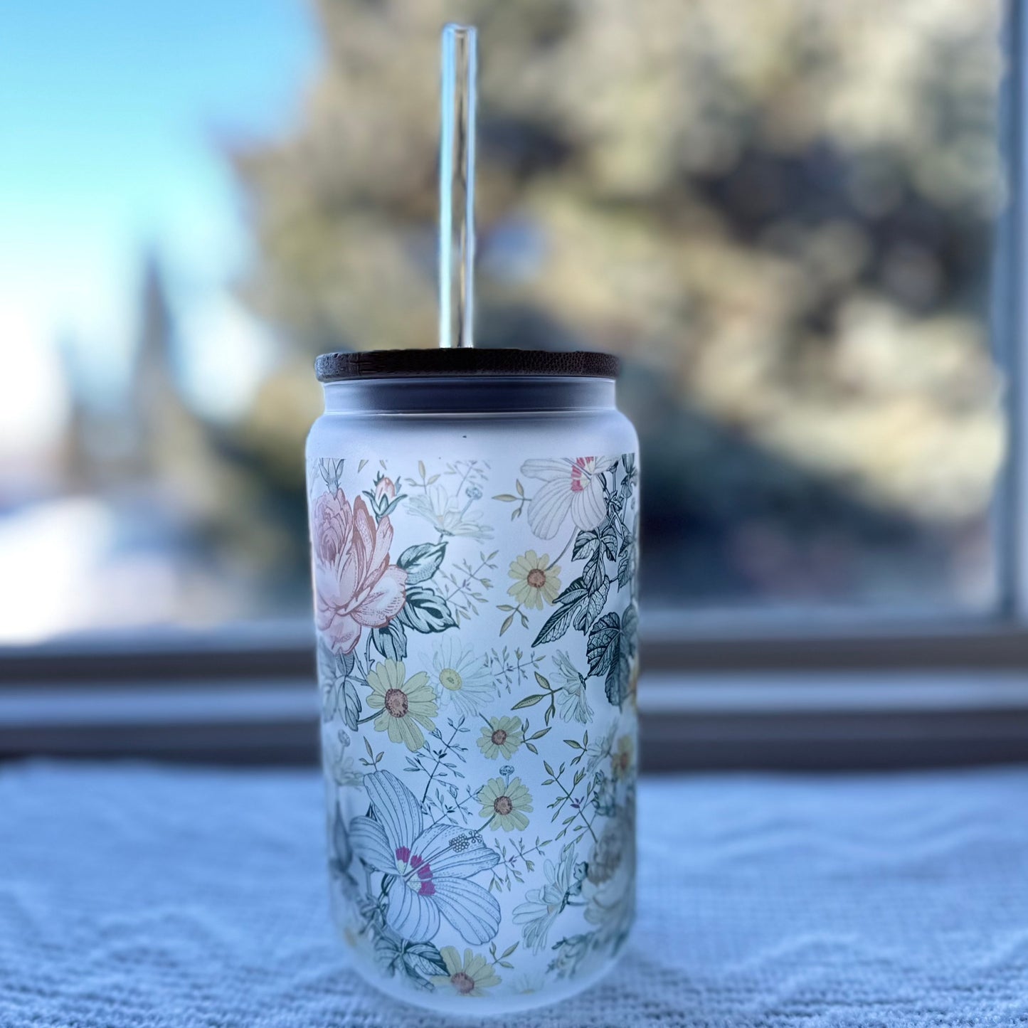 18 oz Frosted Libbey Glass | Retro Floral - MKcreativeprints