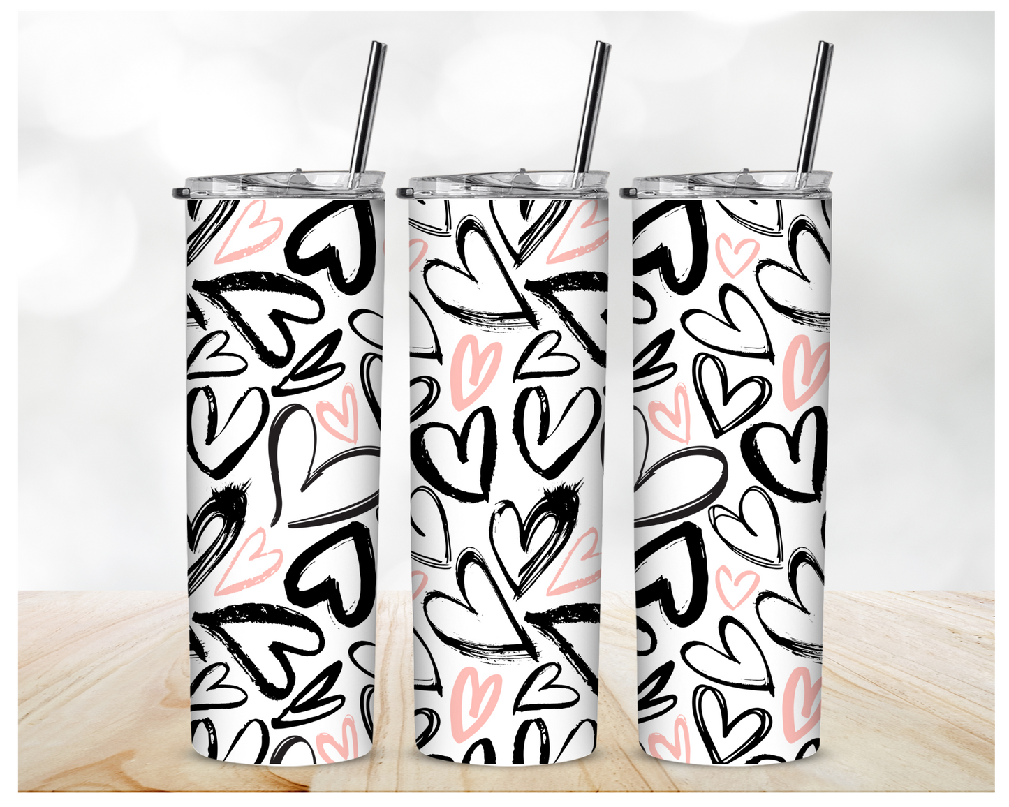 20oz Skinny Tumbler, Valentines Hearts - MKcreativeprints