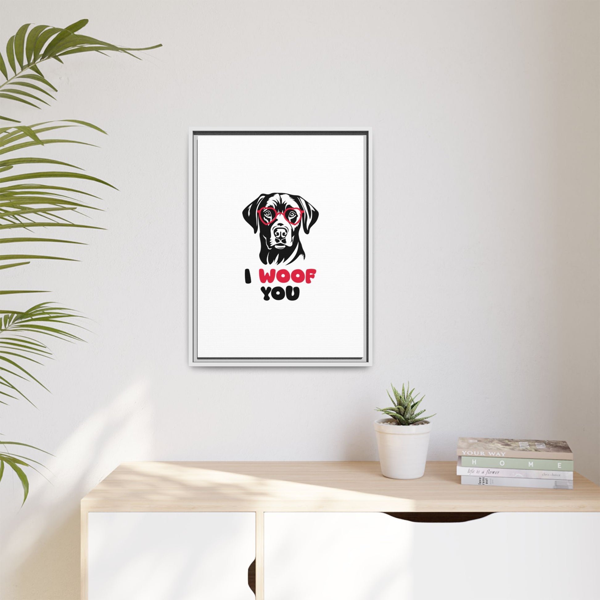 Black Lab Dog I Woof You Matte Canvas, Framed (Multi-color) - MKcreativeprints