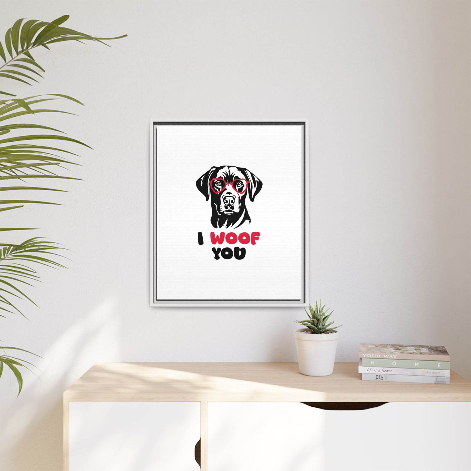 Black Lab Dog I Woof You Matte Canvas, Framed (Multi-color) - MKcreativeprints