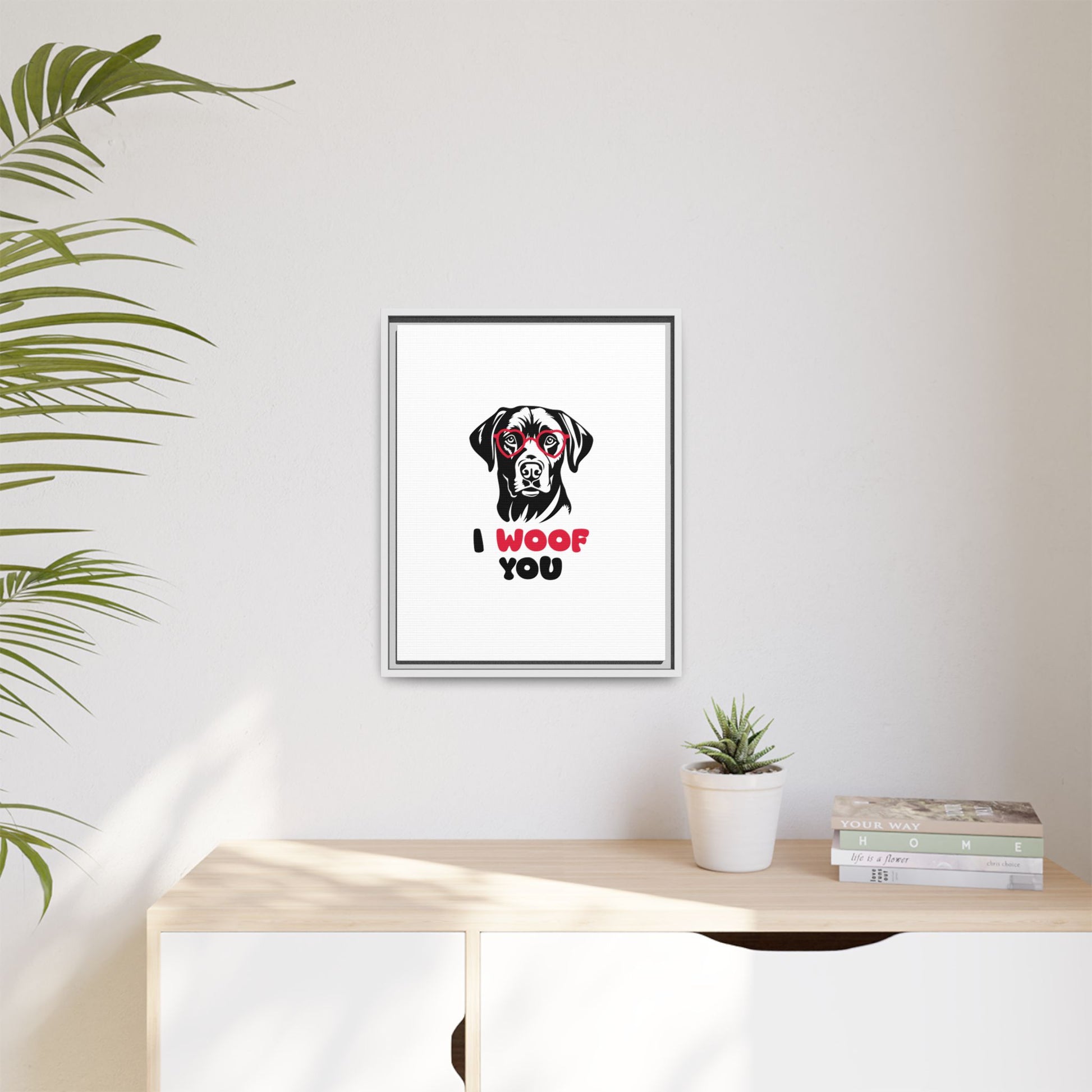 Black Lab Dog I Woof You Matte Canvas, Framed (Multi-color) - MKcreativeprints