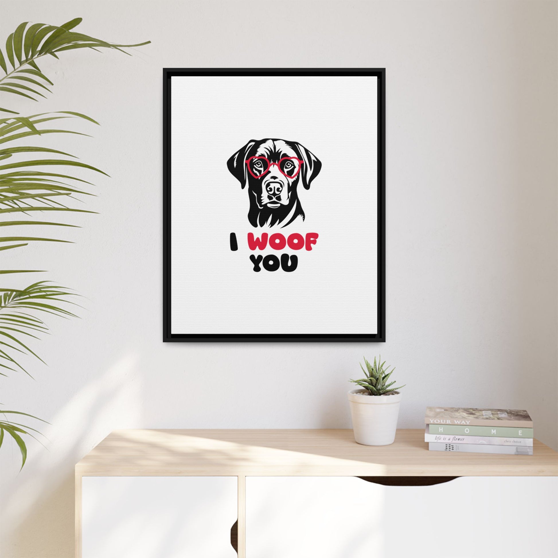 Black Lab Dog I Woof You Matte Canvas, Framed (Multi-color) - MKcreativeprints