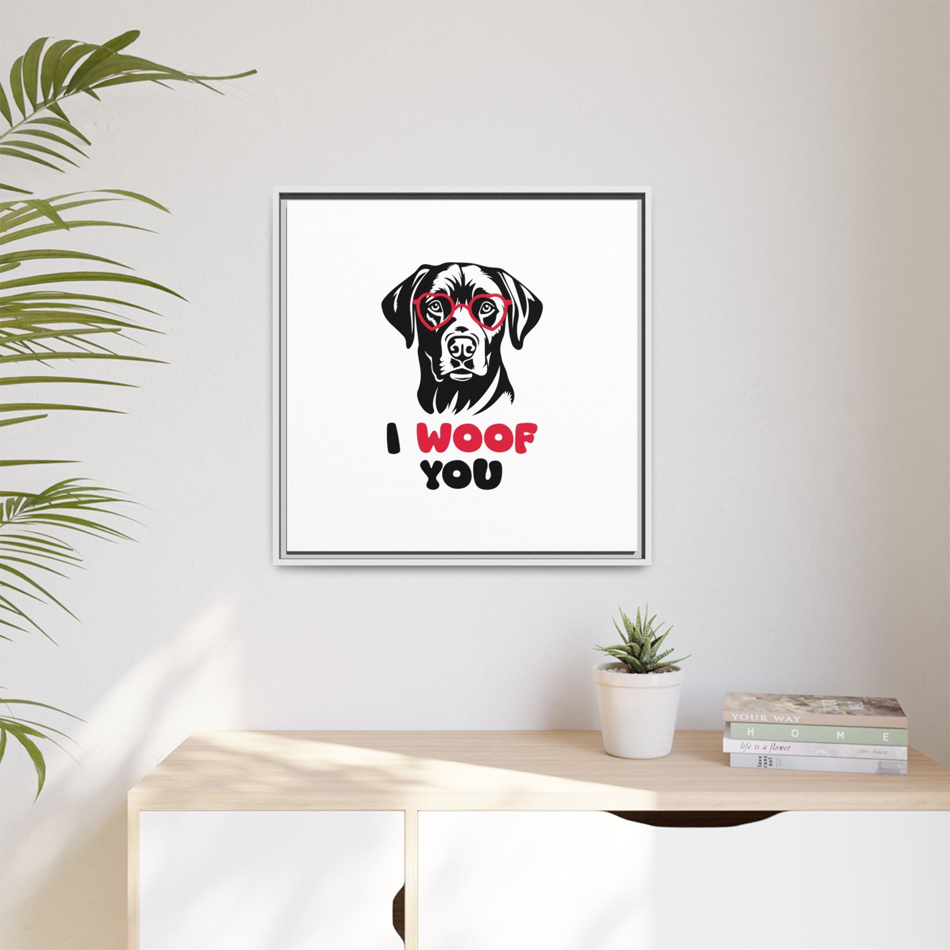 Black Lab Dog I Woof You Matte Canvas, Framed (Multi-color) - MKcreativeprints