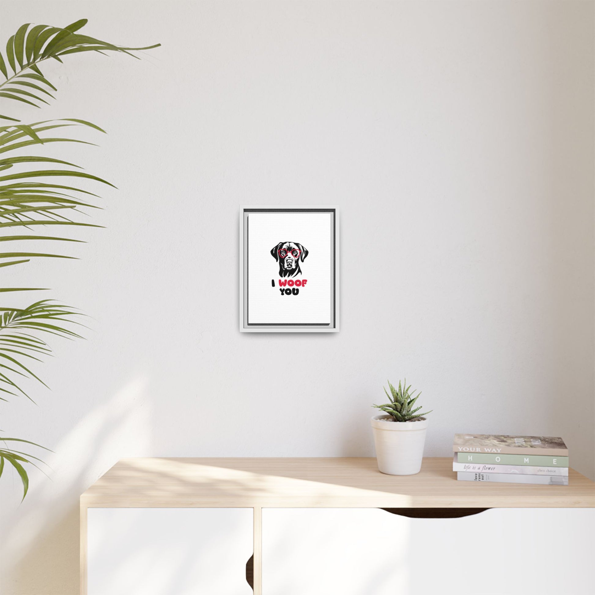 Black Lab Dog I Woof You Matte Canvas, Framed (Multi-color) - MKcreativeprints