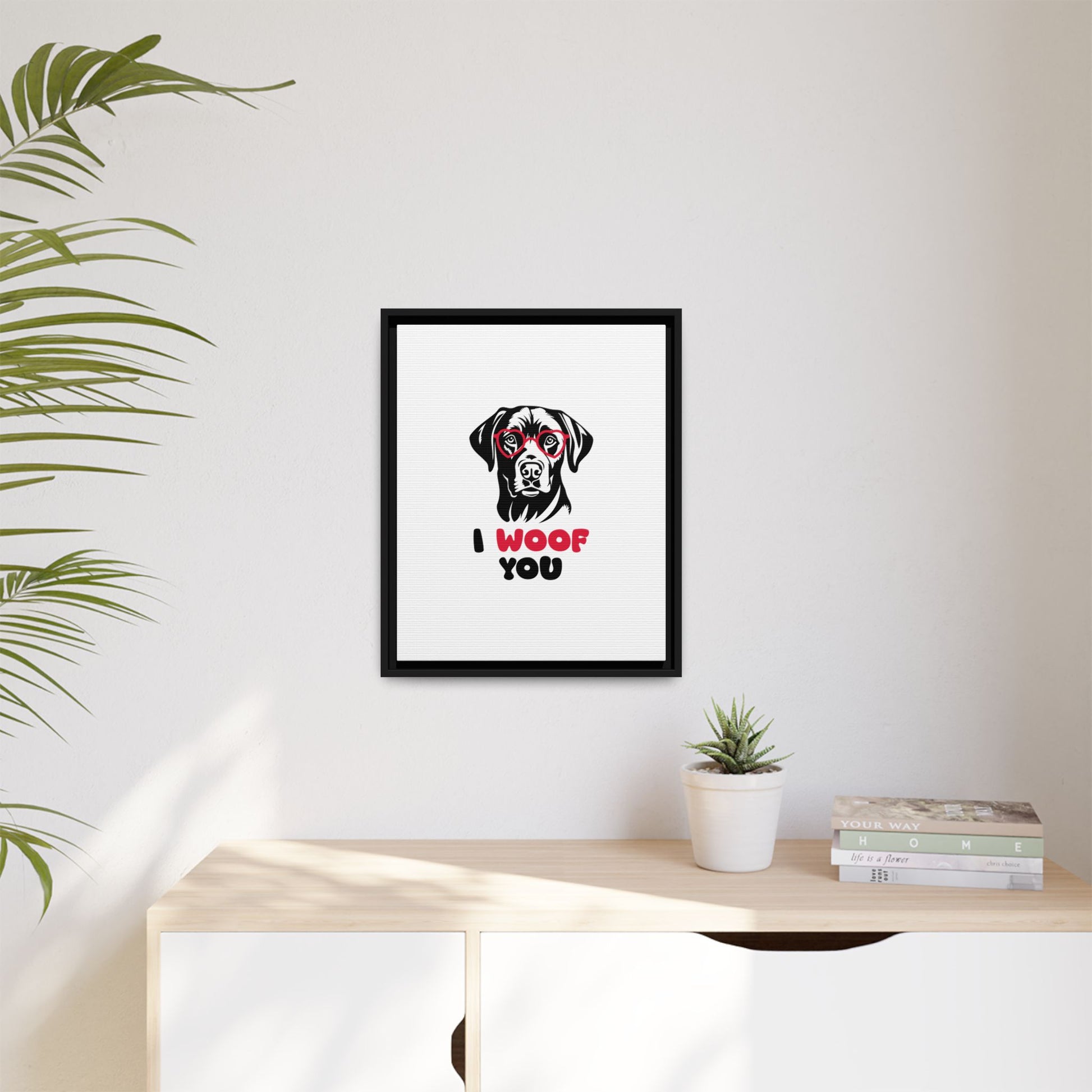 Black Lab Dog I Woof You Matte Canvas, Framed (Multi-color) - MKcreativeprints