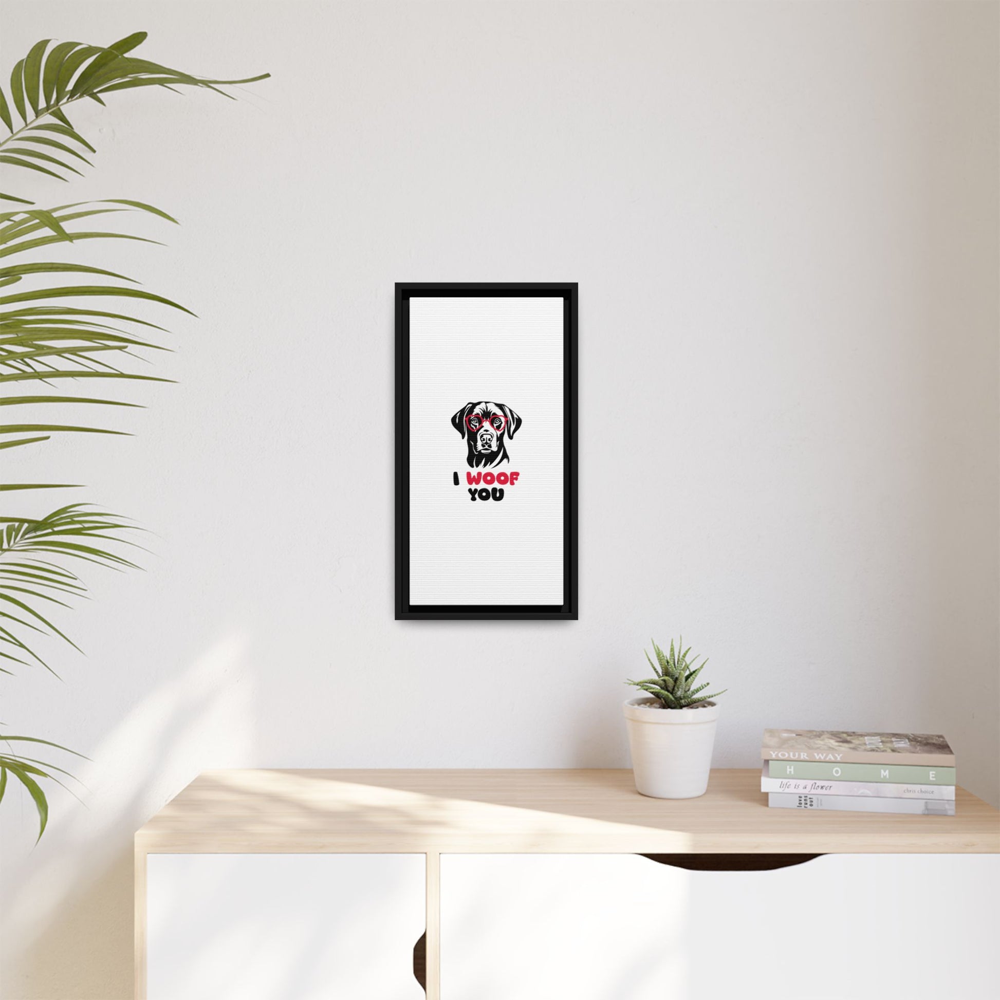 Black Lab Dog I Woof You Matte Canvas, Framed (Multi-color) - MKcreativeprints