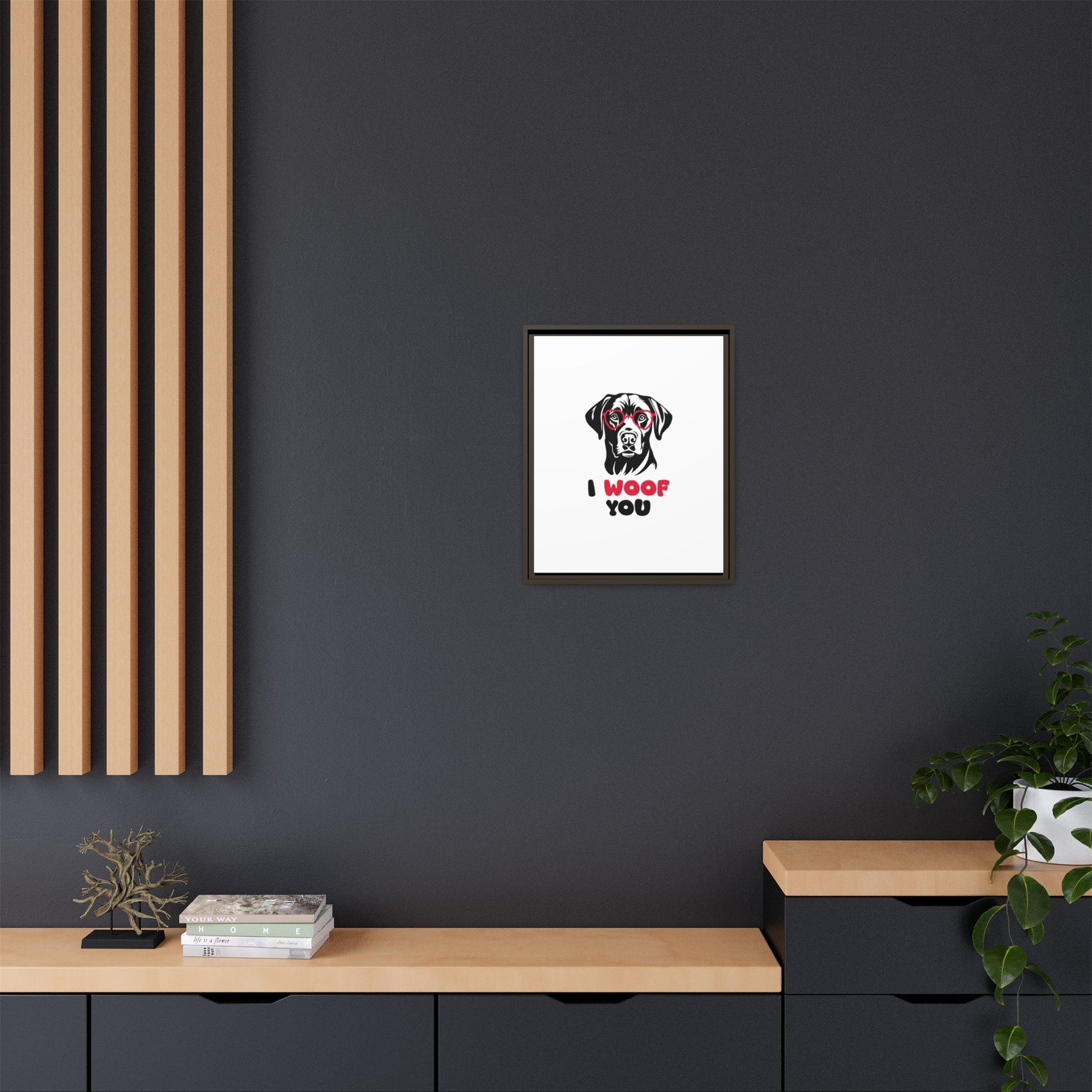 Black Lab Dog I Woof You Matte Canvas, Framed (Multi-color) - MKcreativeprints