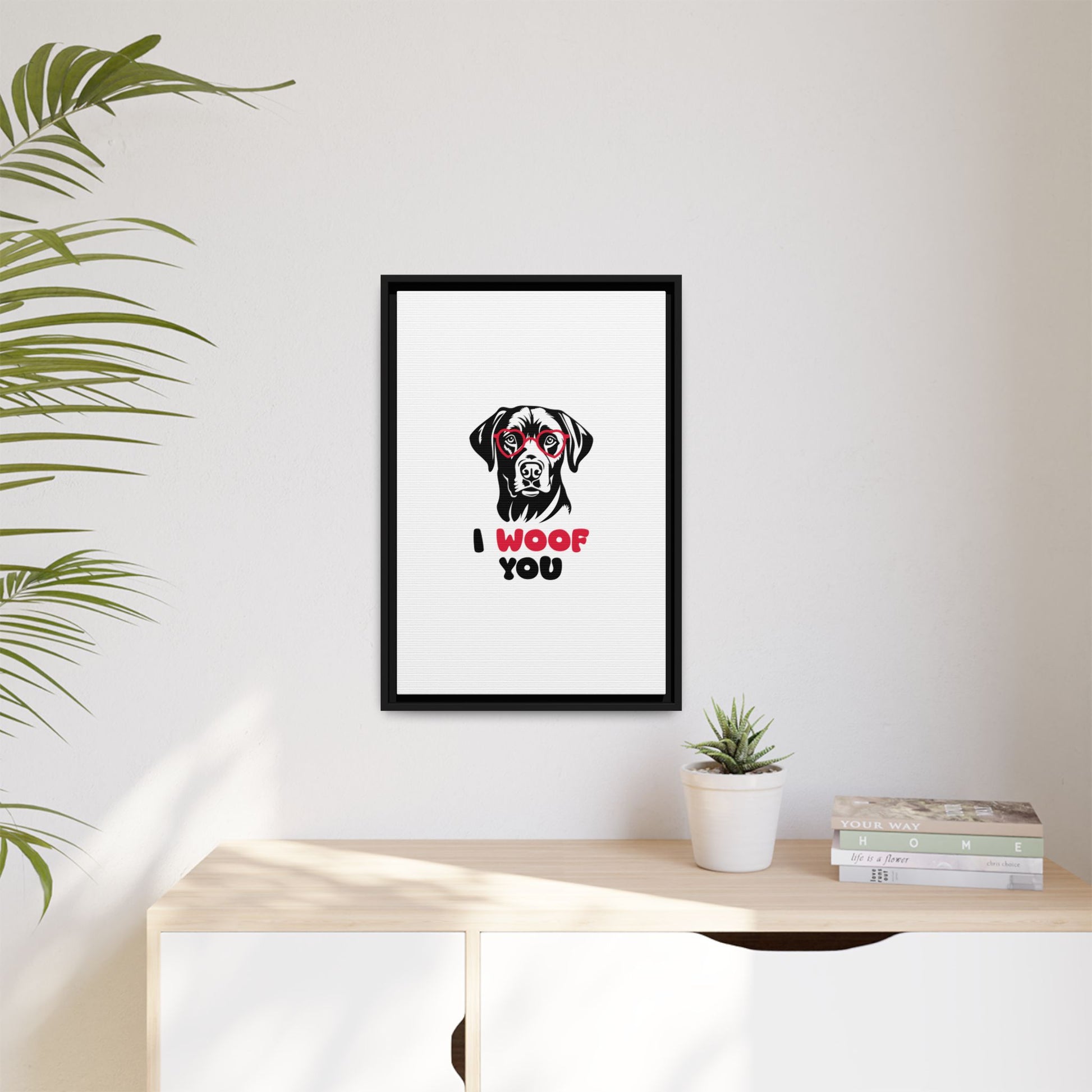 Black Lab Dog I Woof You Matte Canvas, Framed (Multi-color) - MKcreativeprints