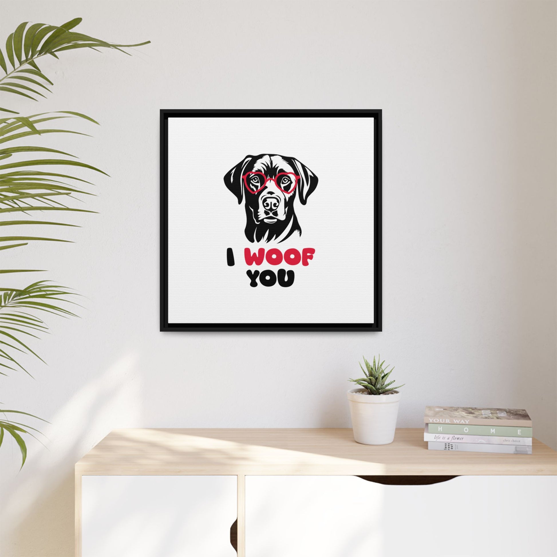 Black Lab Dog I Woof You Matte Canvas, Framed (Multi-color) - MKcreativeprints