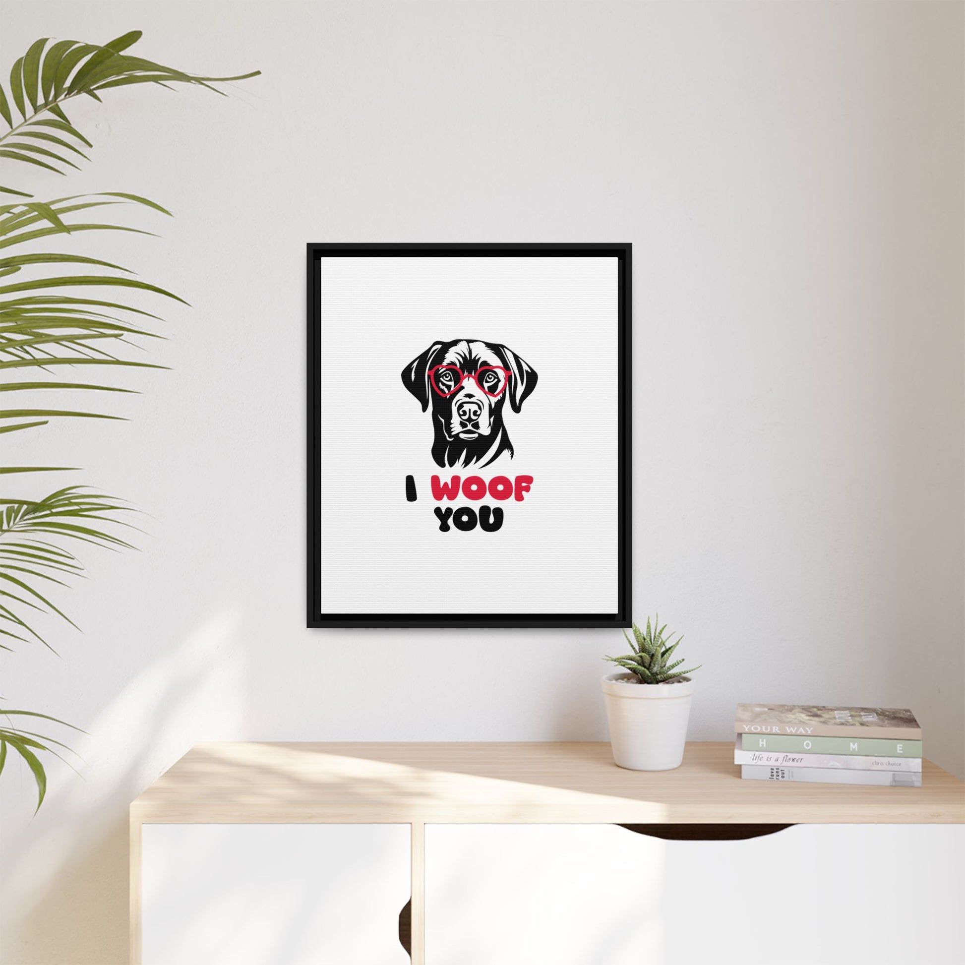 Black Lab Dog I Woof You Matte Canvas, Framed (Multi-color) - MKcreativeprints