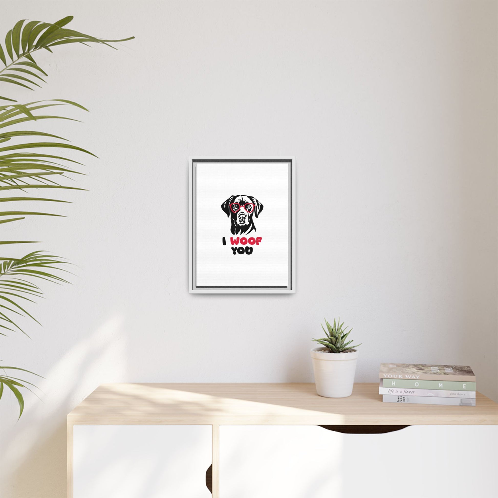 Black Lab Dog I Woof You Matte Canvas, Framed (Multi-color) - MKcreativeprints