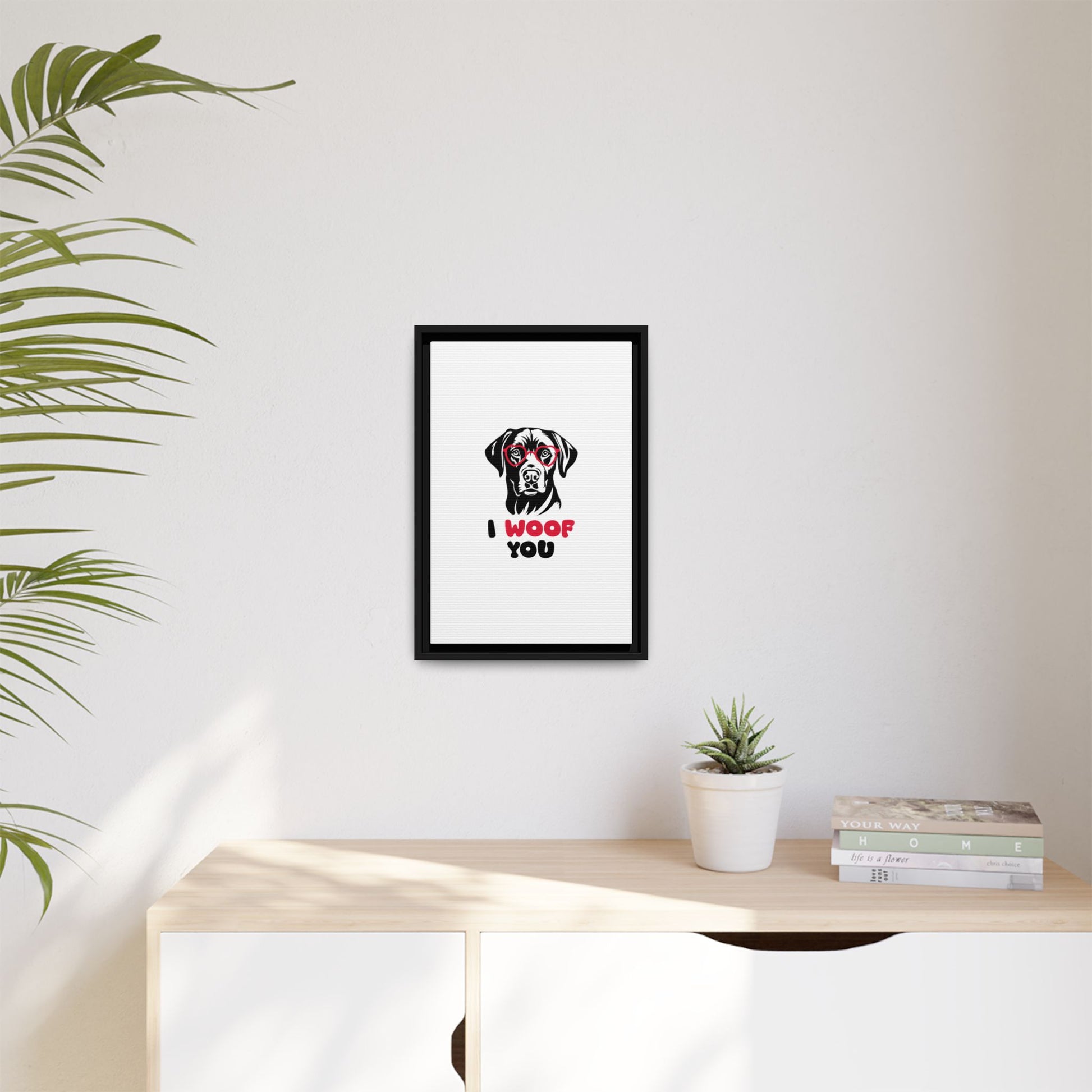 Black Lab Dog I Woof You Matte Canvas, Framed (Multi-color) - MKcreativeprints