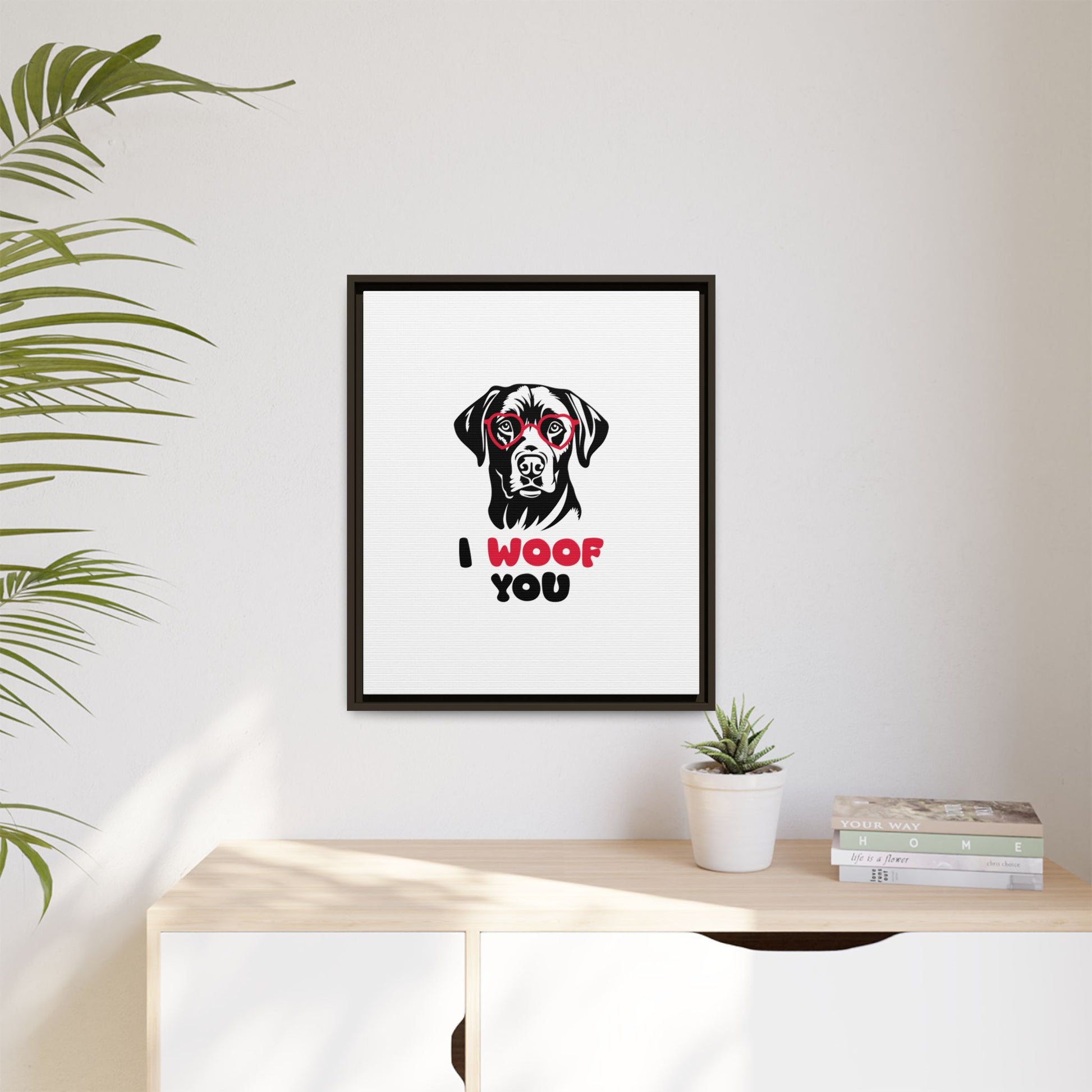 Black Lab Dog I Woof You Matte Canvas, Framed (Multi-color) - MKcreativeprints