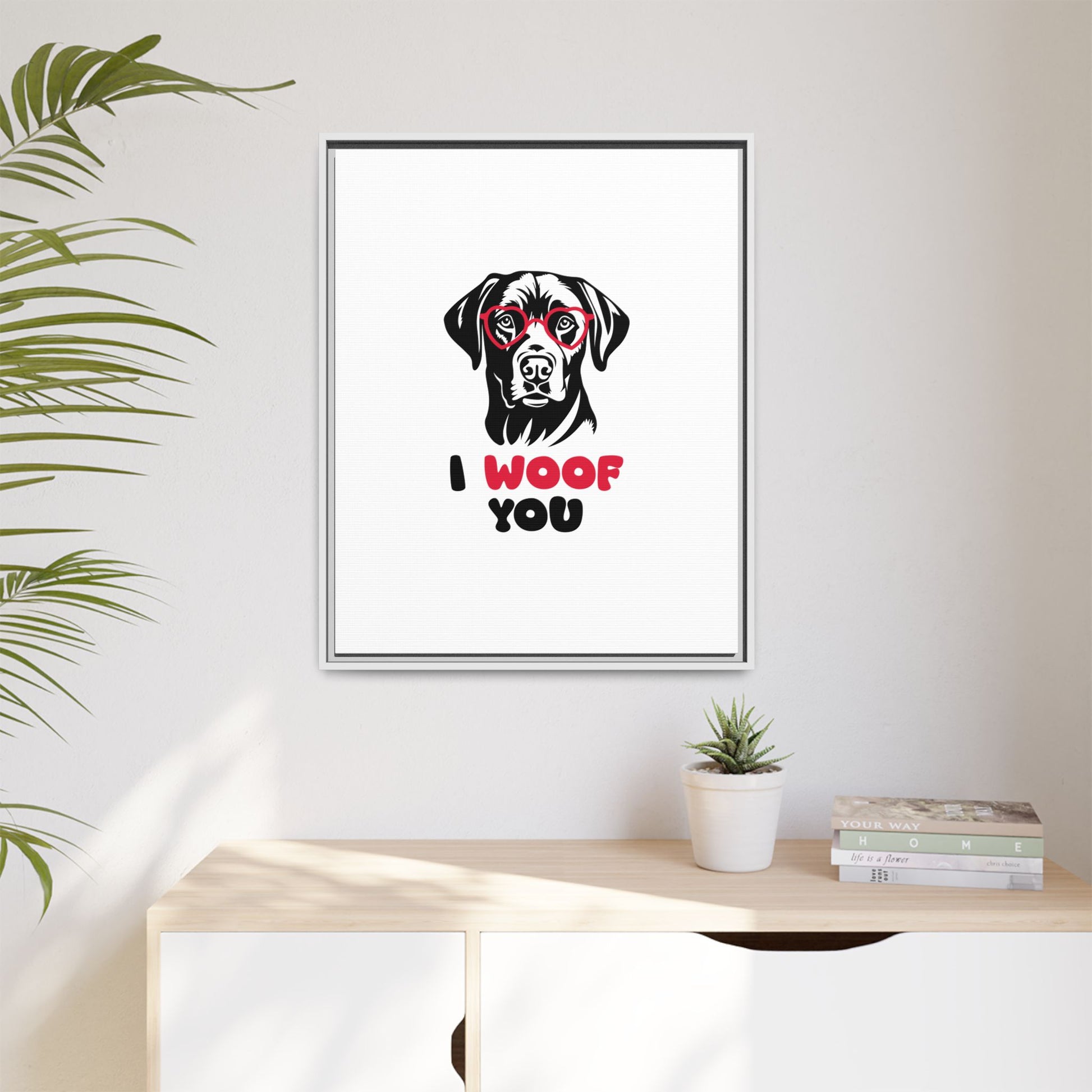 Black Lab Dog I Woof You Matte Canvas, Framed (Multi-color) - MKcreativeprints