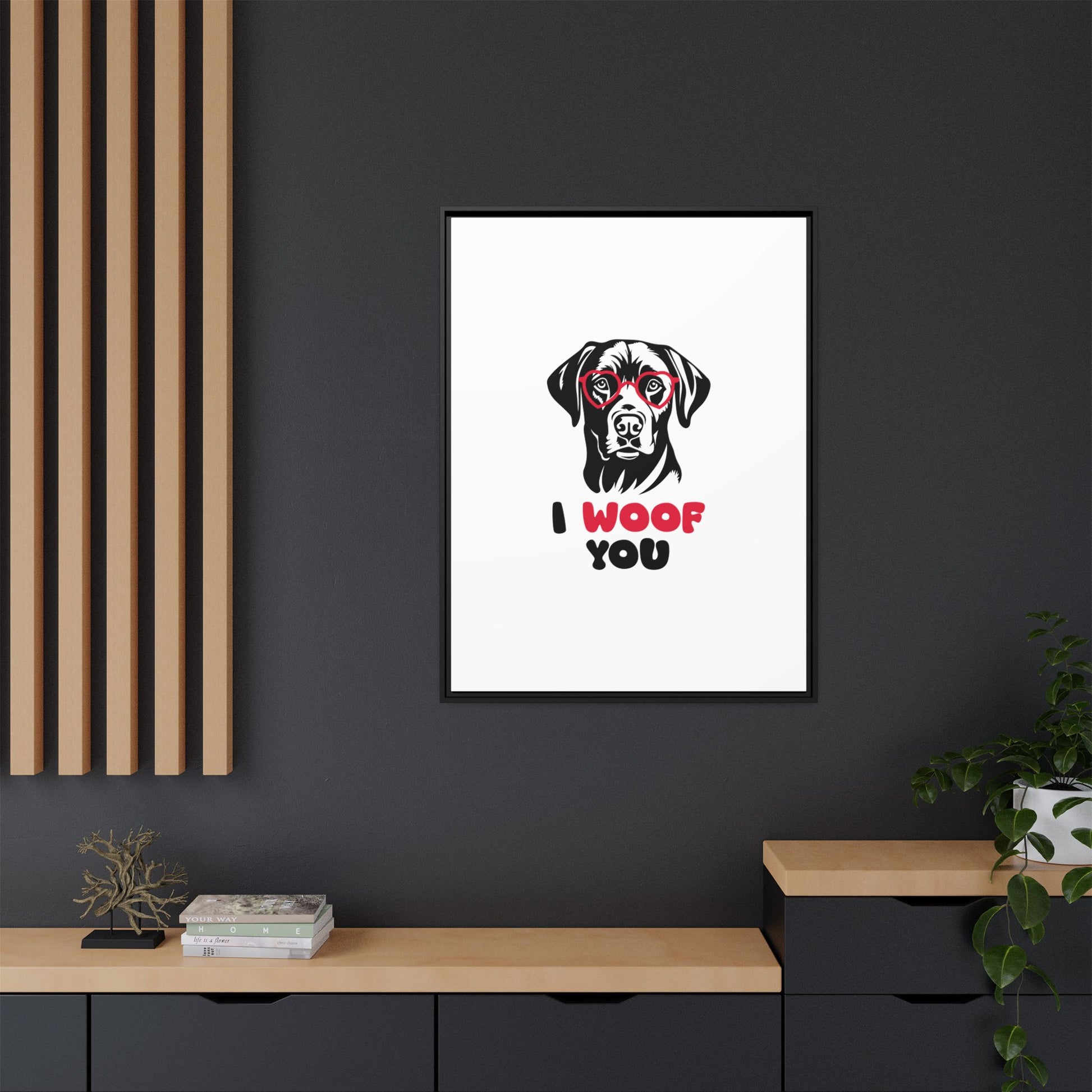 Black Lab Dog I Woof You Matte Canvas, Framed (Multi-color) - MKcreativeprints