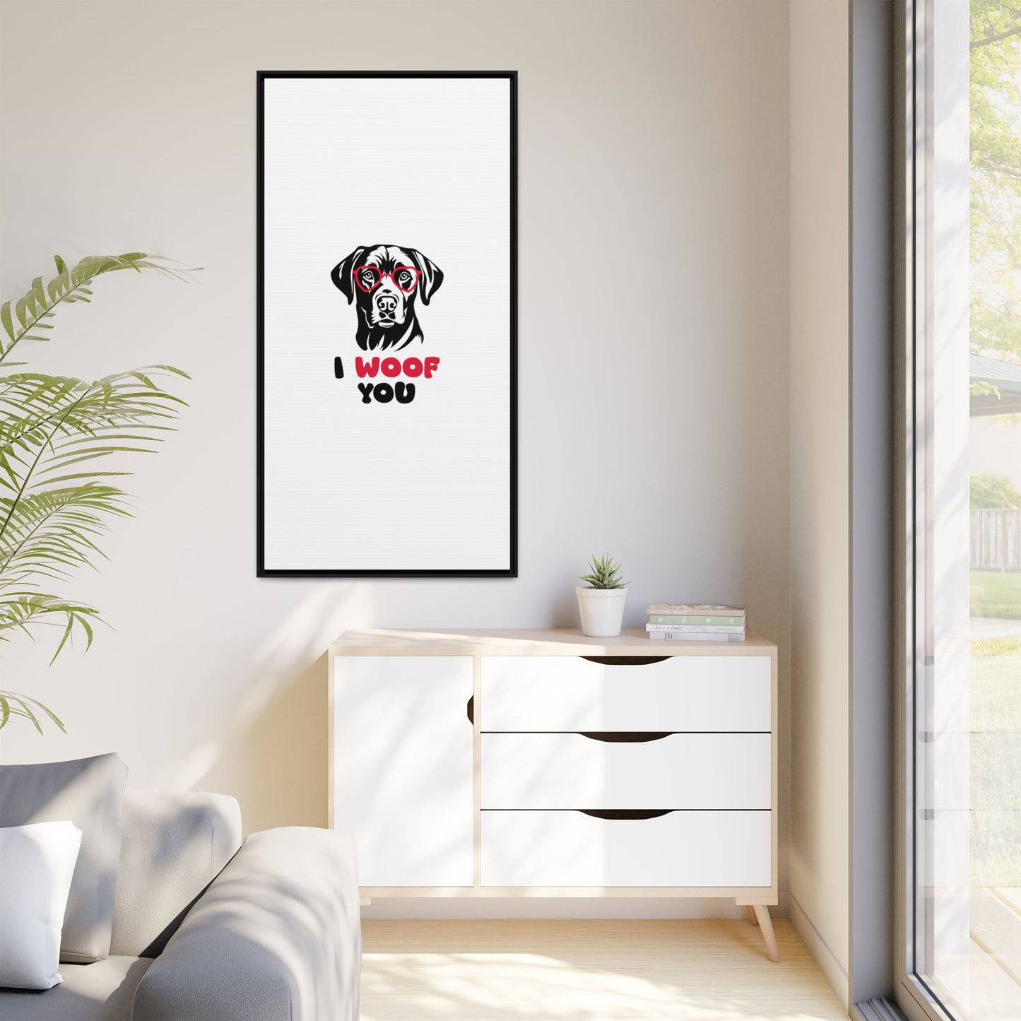 Black Lab Dog I Woof You Matte Canvas, Framed (Multi-color) - MKcreativeprints