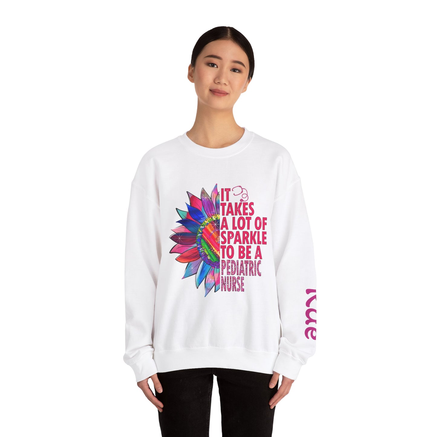 Personalized Sparkle Pediatric Nurse Sweatshirt with Custom Name - MKcreativeprints