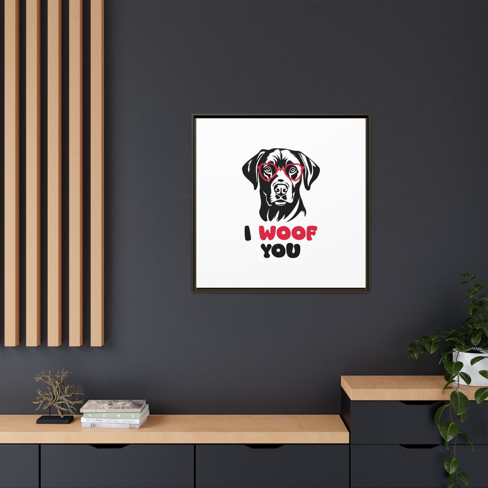 Black Lab Dog I Woof You Matte Canvas, Framed (Multi-color) - MKcreativeprints