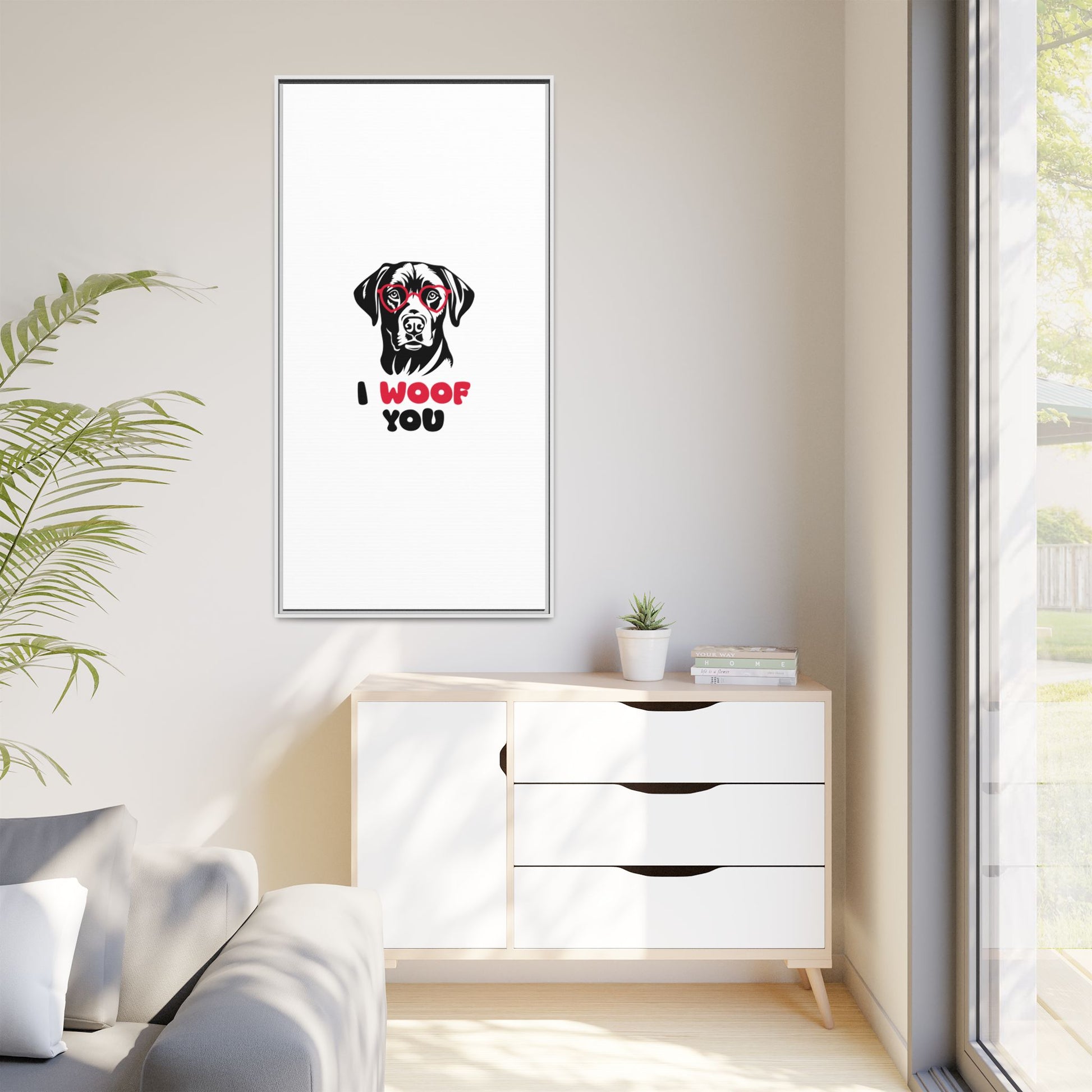 Black Lab Dog I Woof You Matte Canvas, Framed (Multi-color) - MKcreativeprints