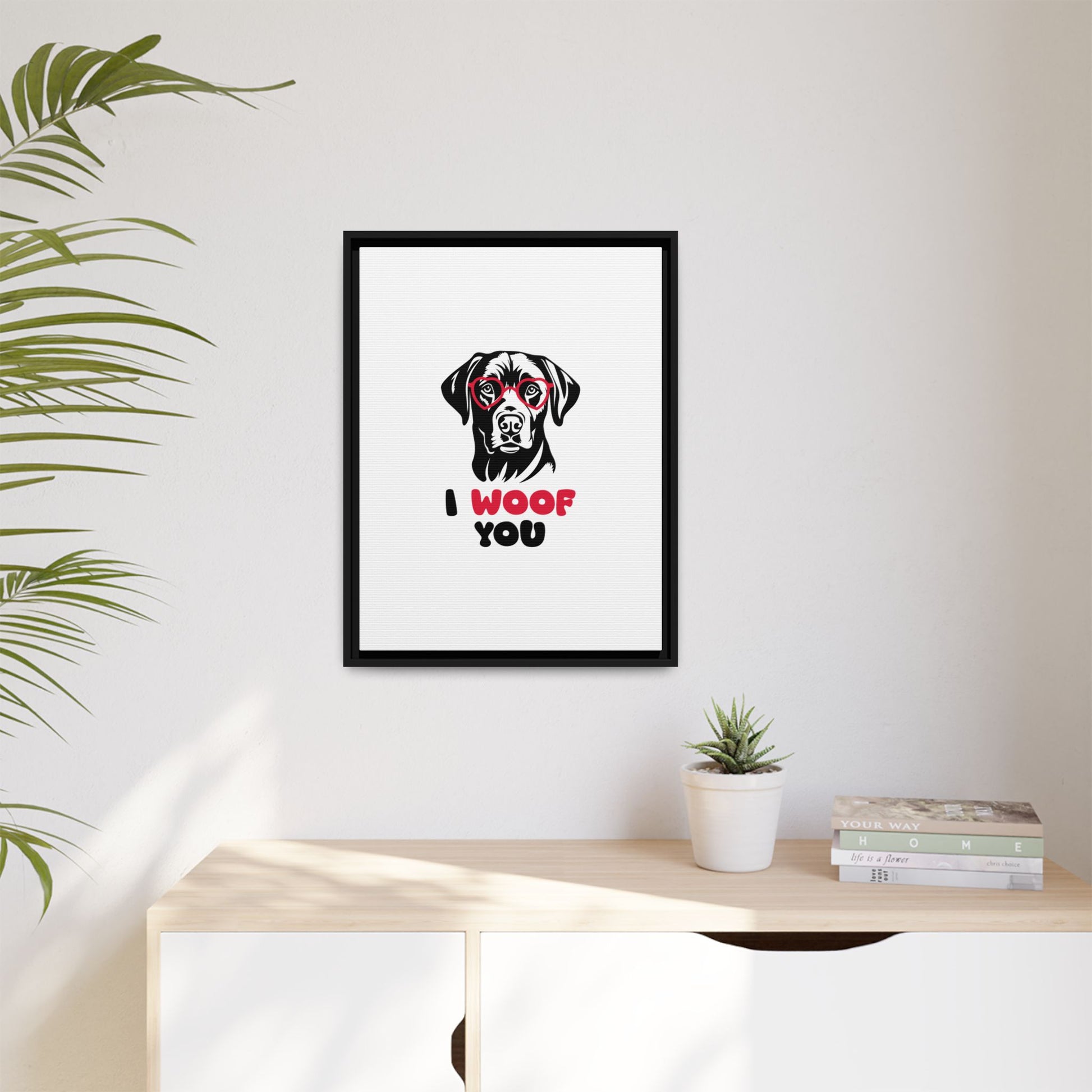 Black Lab Dog I Woof You Matte Canvas, Framed (Multi-color) - MKcreativeprints