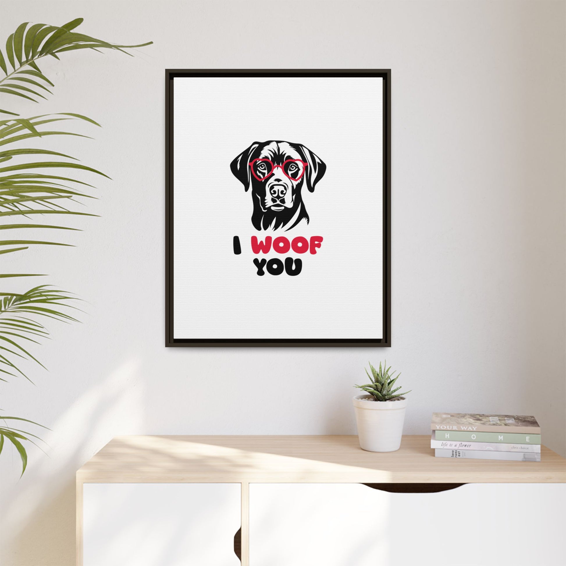 Black Lab Dog I Woof You Matte Canvas, Framed (Multi-color) - MKcreativeprints