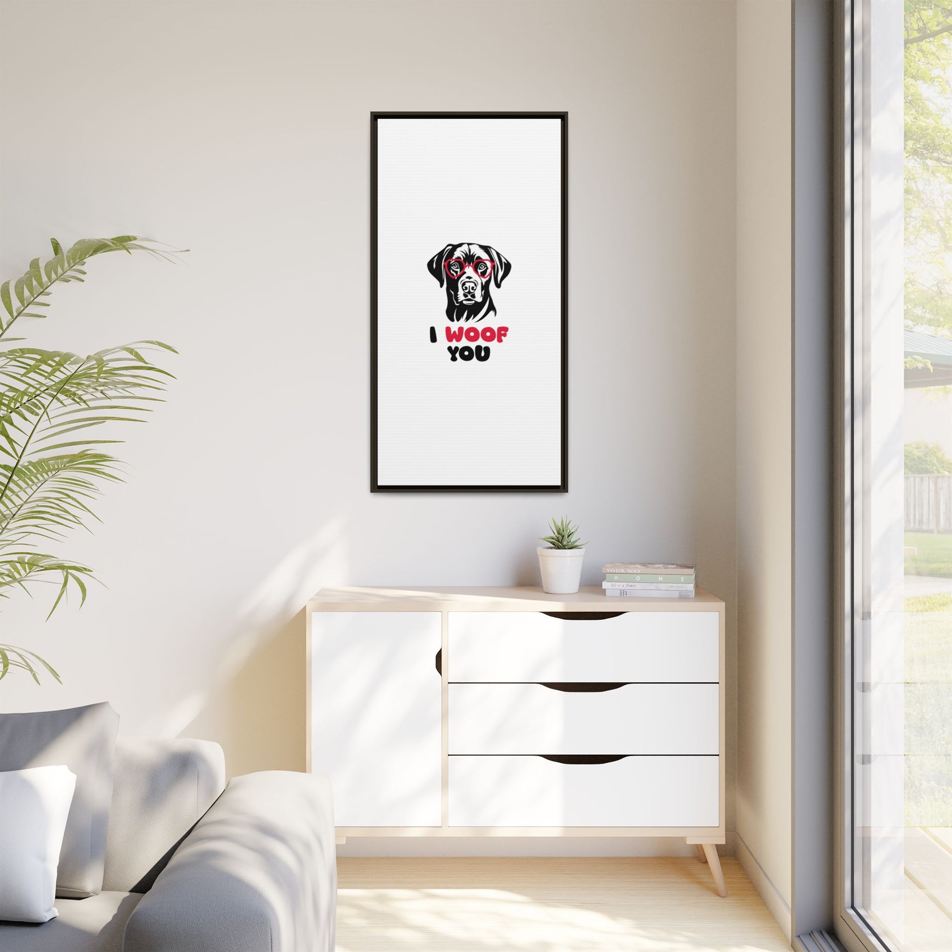 Black Lab Dog I Woof You Matte Canvas, Framed (Multi-color) - MKcreativeprints